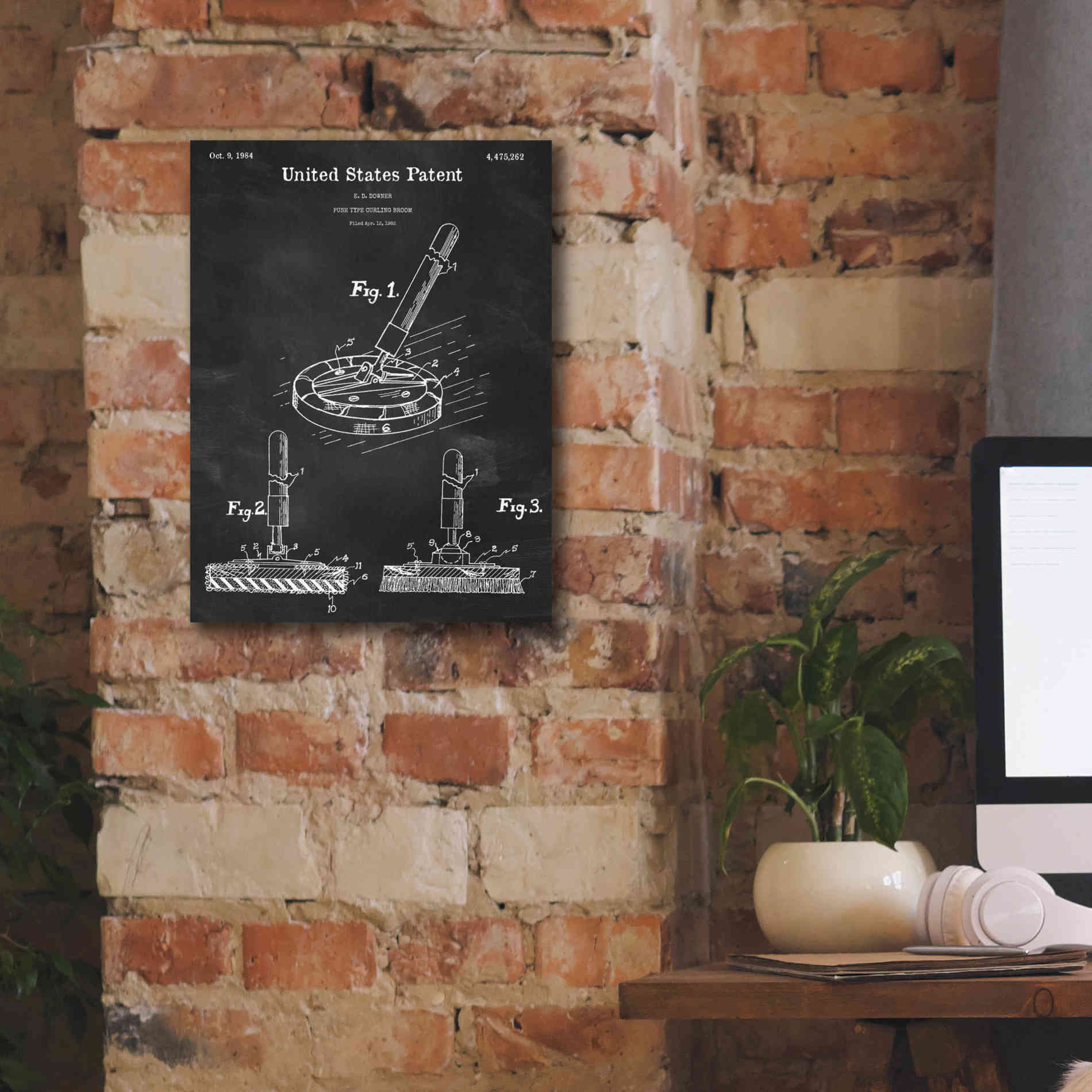 'Curling Broom Blueprint Patent Chalkboard,' Canvas Wall Art,12 x 16