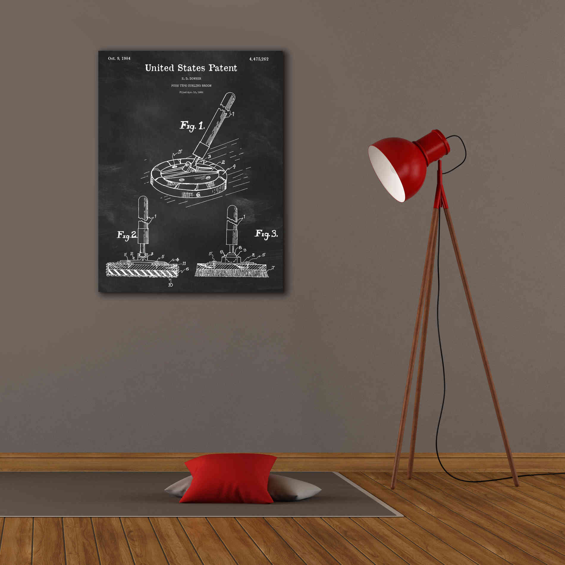 'Curling Broom Blueprint Patent Chalkboard,' Canvas Wall Art,26 x 34