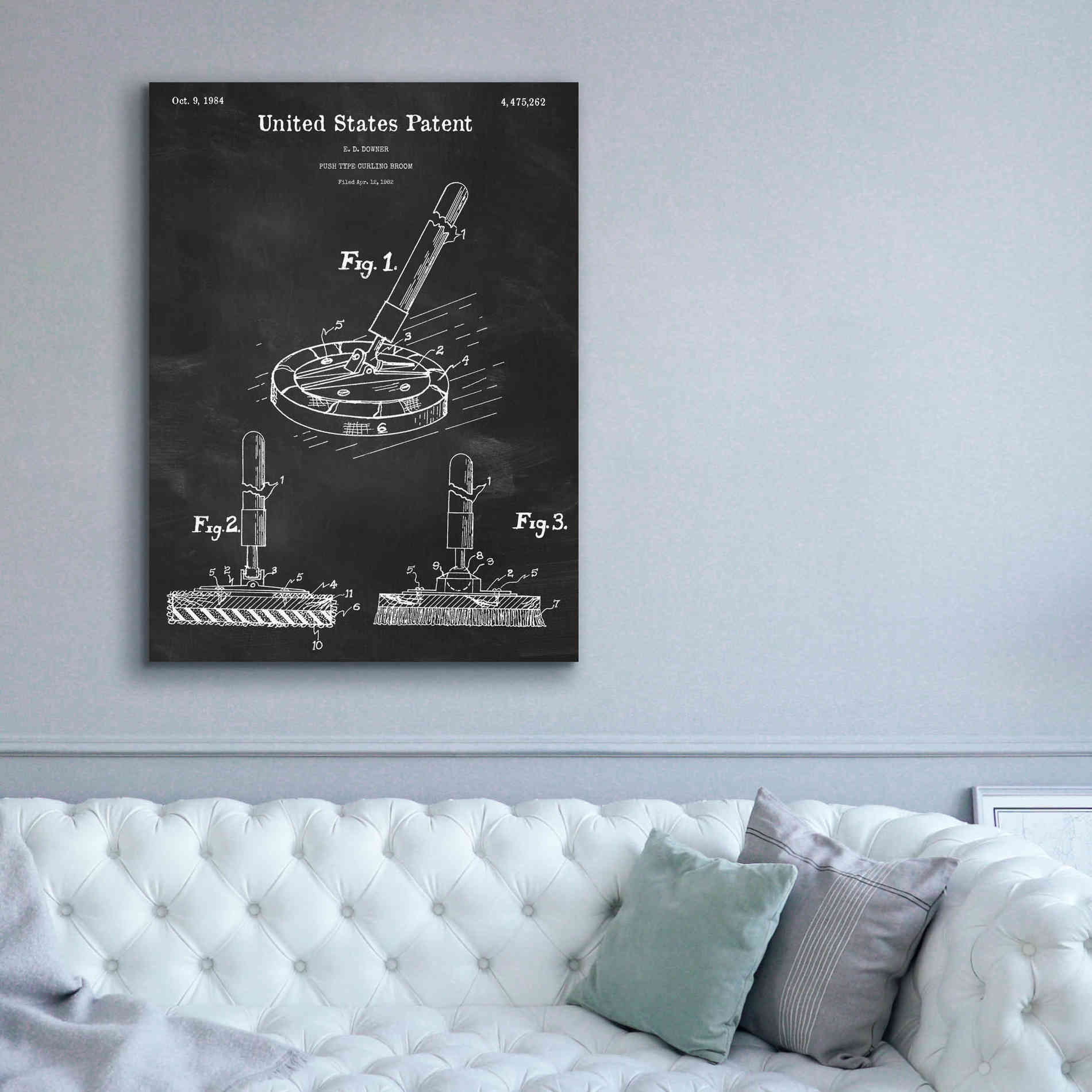 'Curling Broom Blueprint Patent Chalkboard,' Canvas Wall Art,40 x 54