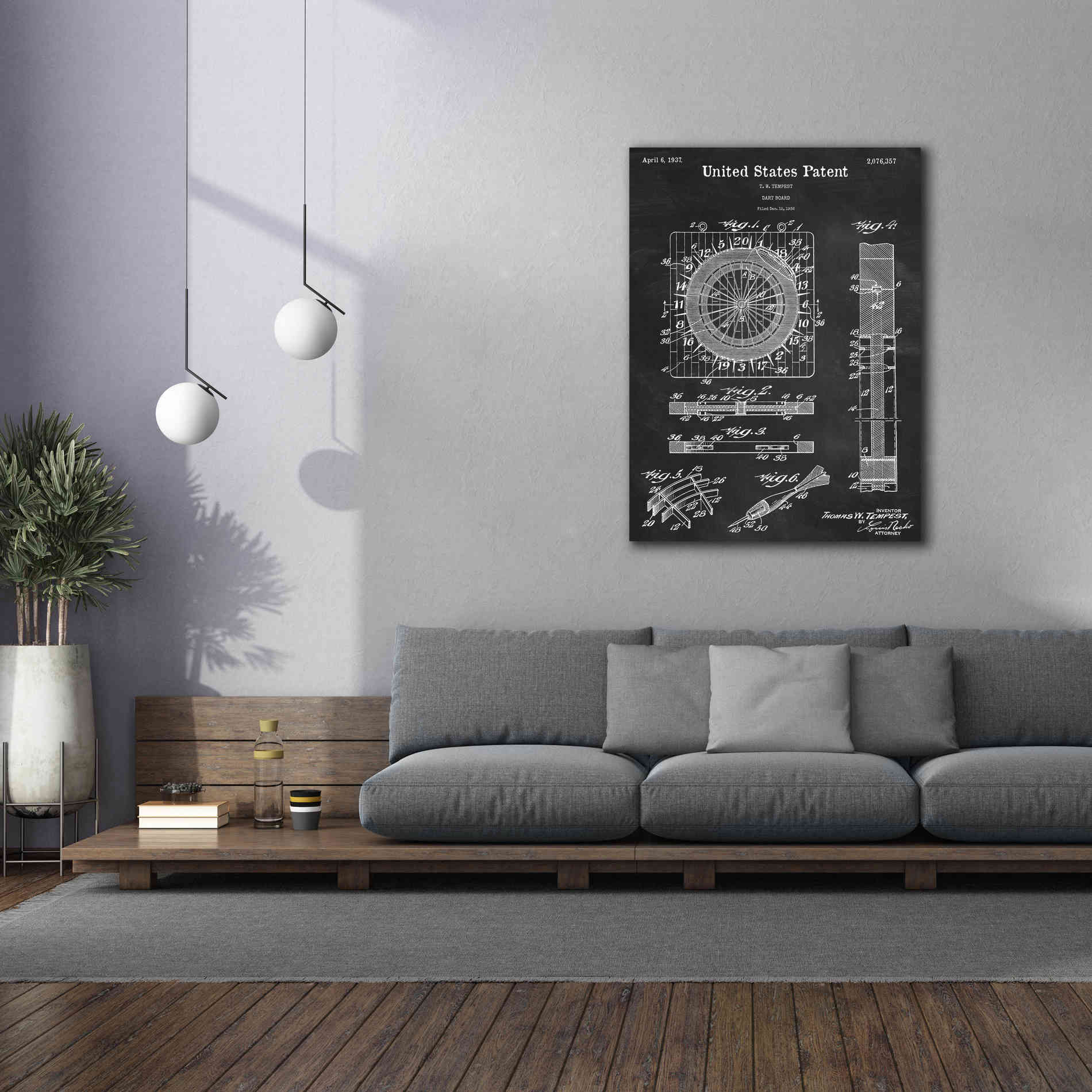 'Darts Game Blueprint Patent Chalkboard,' Canvas Wall Art,40 x 54