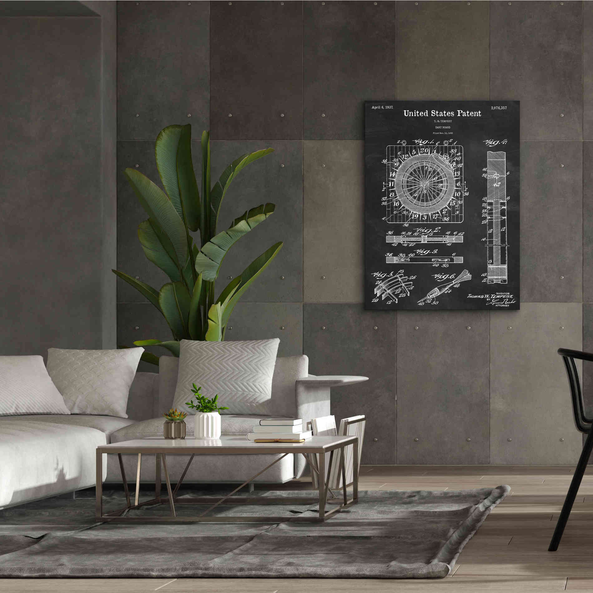 'Darts Game Blueprint Patent Chalkboard,' Canvas Wall Art,40 x 54