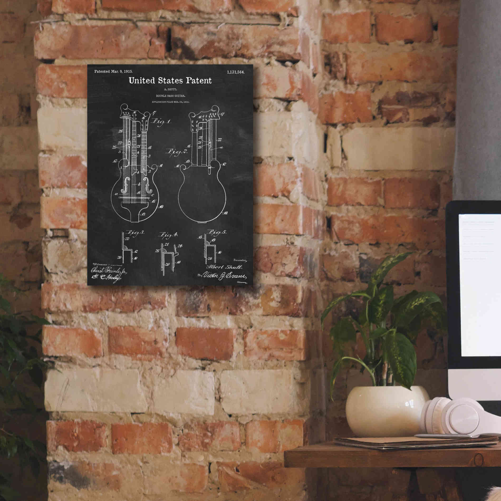 'Double Bass Guitar Blueprint Patent Chalkboard,' Canvas Wall Art,12 x 16