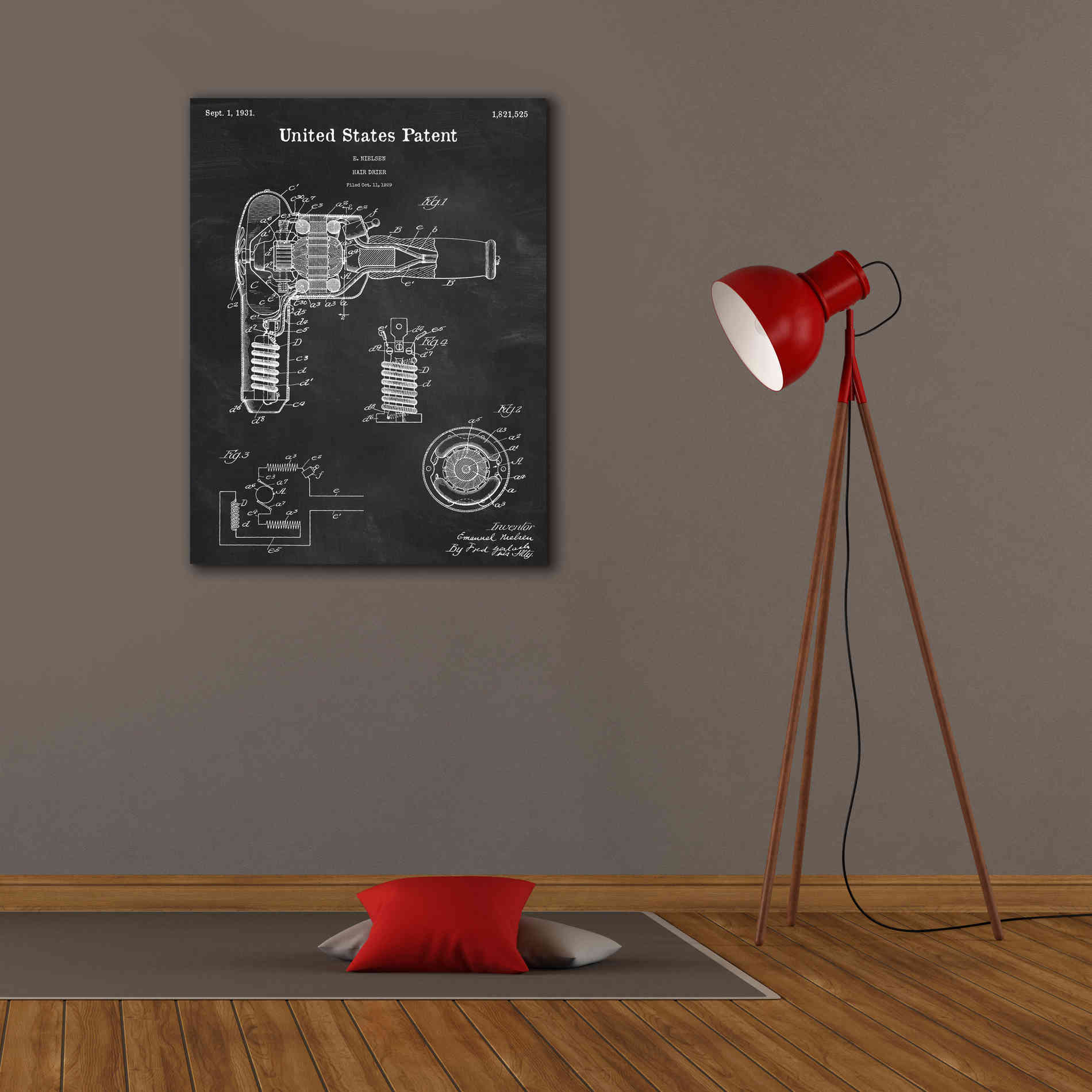 'Hair Dryer Blueprint Patent Chalkboard,' Canvas Wall Art,26 x 34