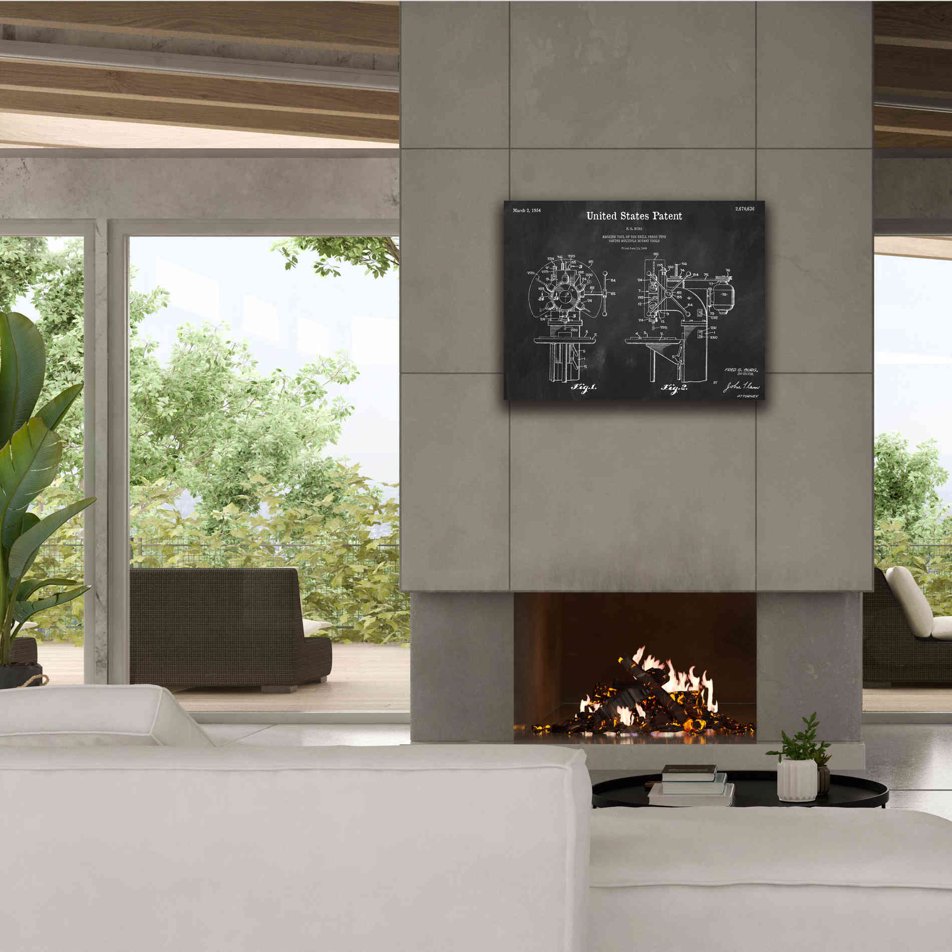 'Drill Press Blueprint Patent Chalkboard,' Canvas Wall Art,34 x 26