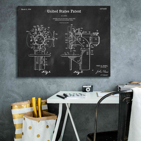 Image of 'Drill Press Blueprint Patent Chalkboard,' Canvas Wall Art,34 x 26
