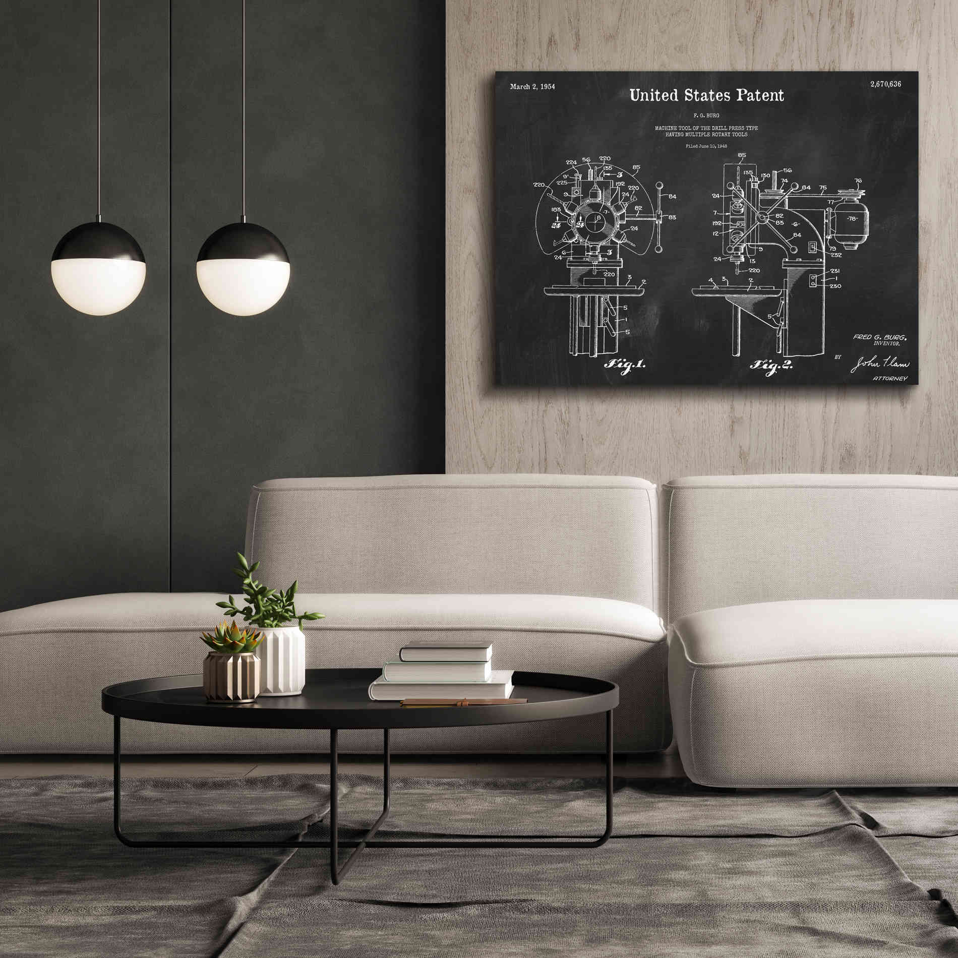 'Drill Press Blueprint Patent Chalkboard,' Canvas Wall Art,54 x 40
