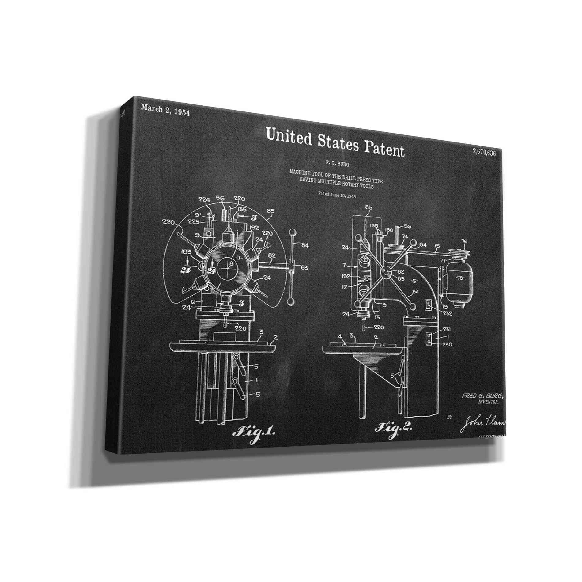 'Drill Press Blueprint Patent Chalkboard,' Canvas Wall Art,16x12x1.1x0,26x18x1.1x0,34x26x1.74x0,54x40x1.74x0