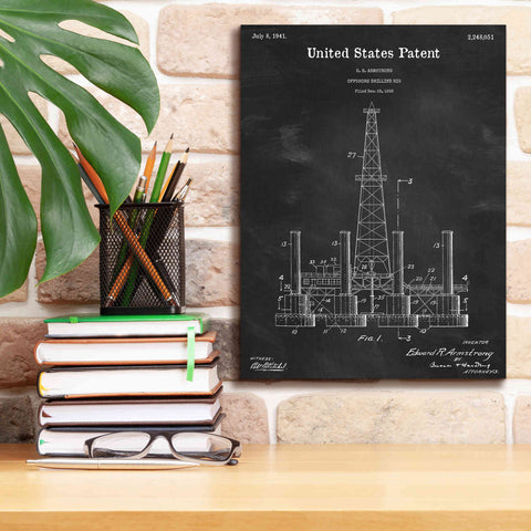 Image of 'Drilling Rig Blueprint Patent Chalkboard,' Canvas Wall Art,12 x 16