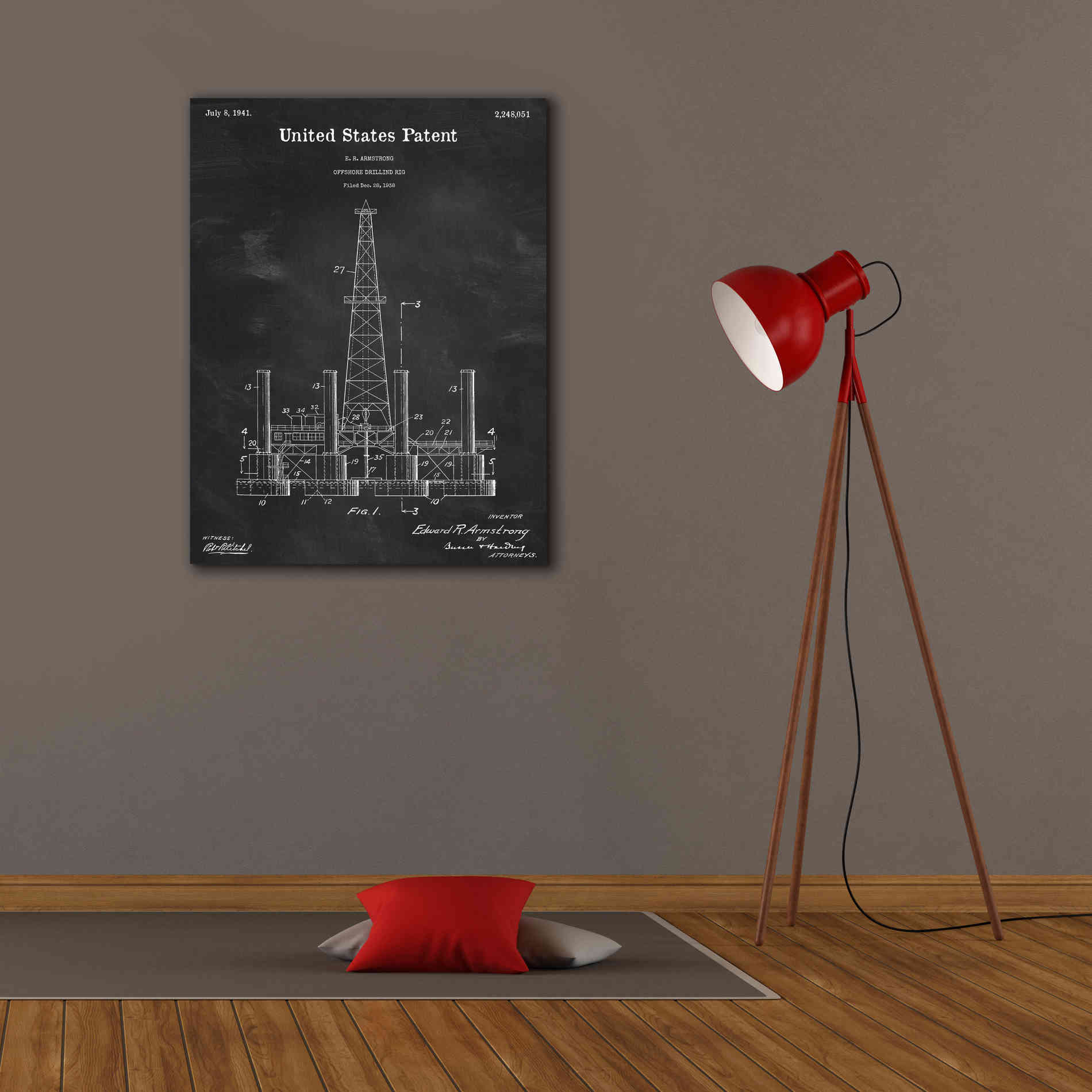 'Drilling Rig Blueprint Patent Chalkboard,' Canvas Wall Art,26 x 34