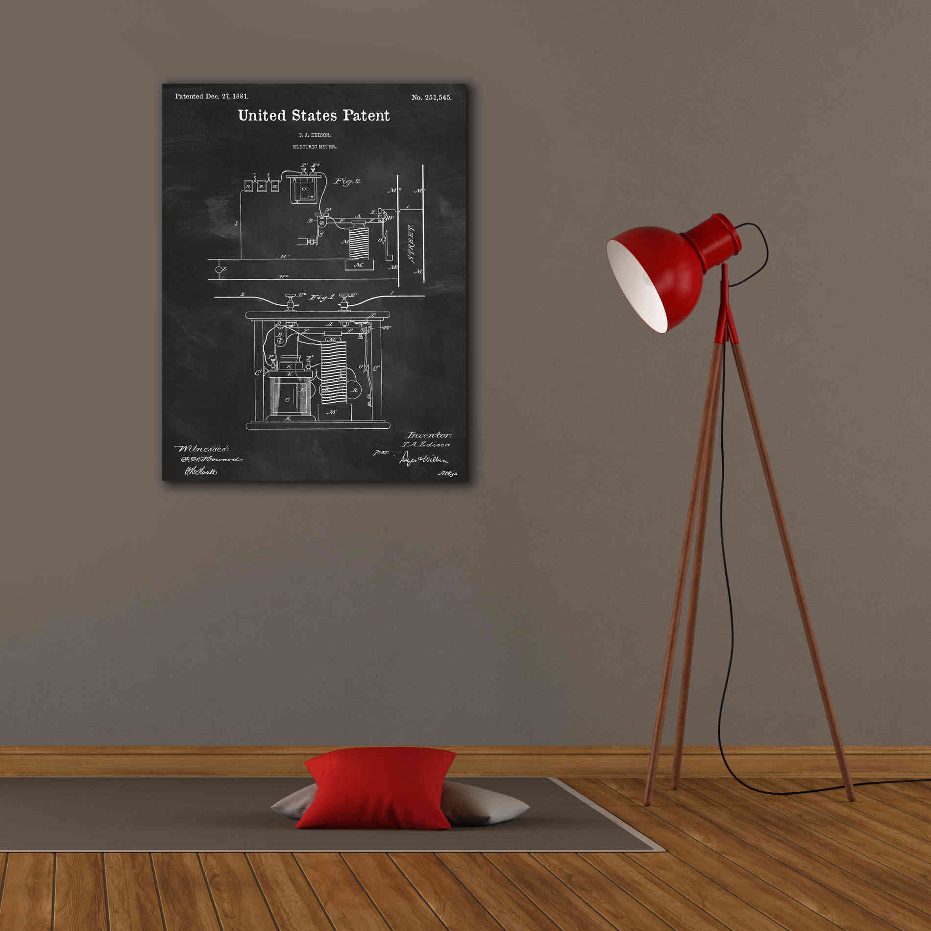 'Edison Electric Meter Blueprint Patent Chalkboard,' Canvas Wall Art,26 x 34