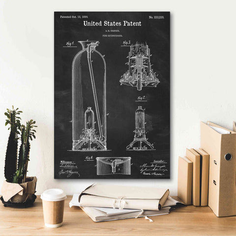 Image of 'Fire Extinguisher Blueprint Patent Chalkboard,' Canvas Wall Art,18 x 26