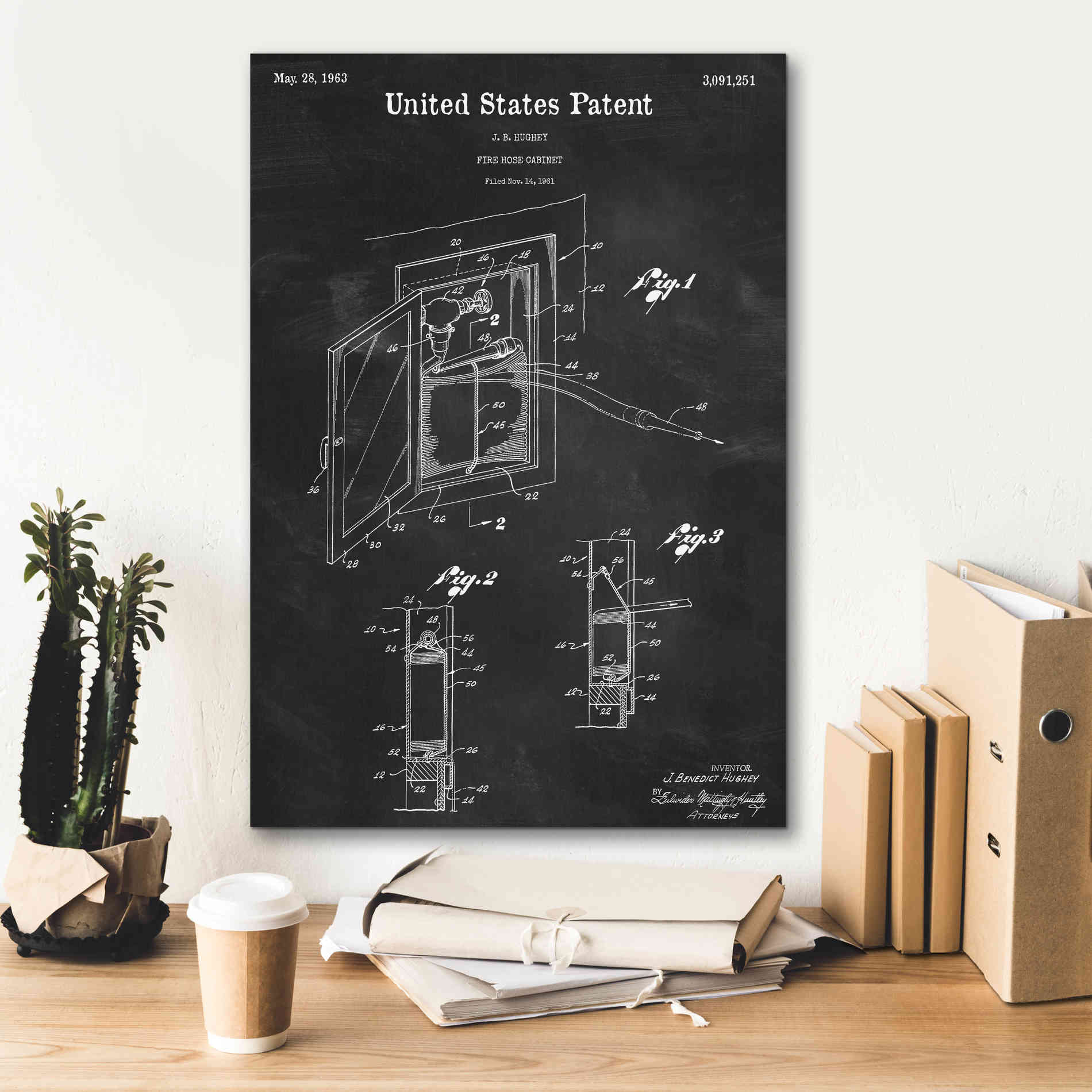 'Fire Hose Cabinet Blueprint Patent Chalkboard,' Canvas Wall Art,18 x 26