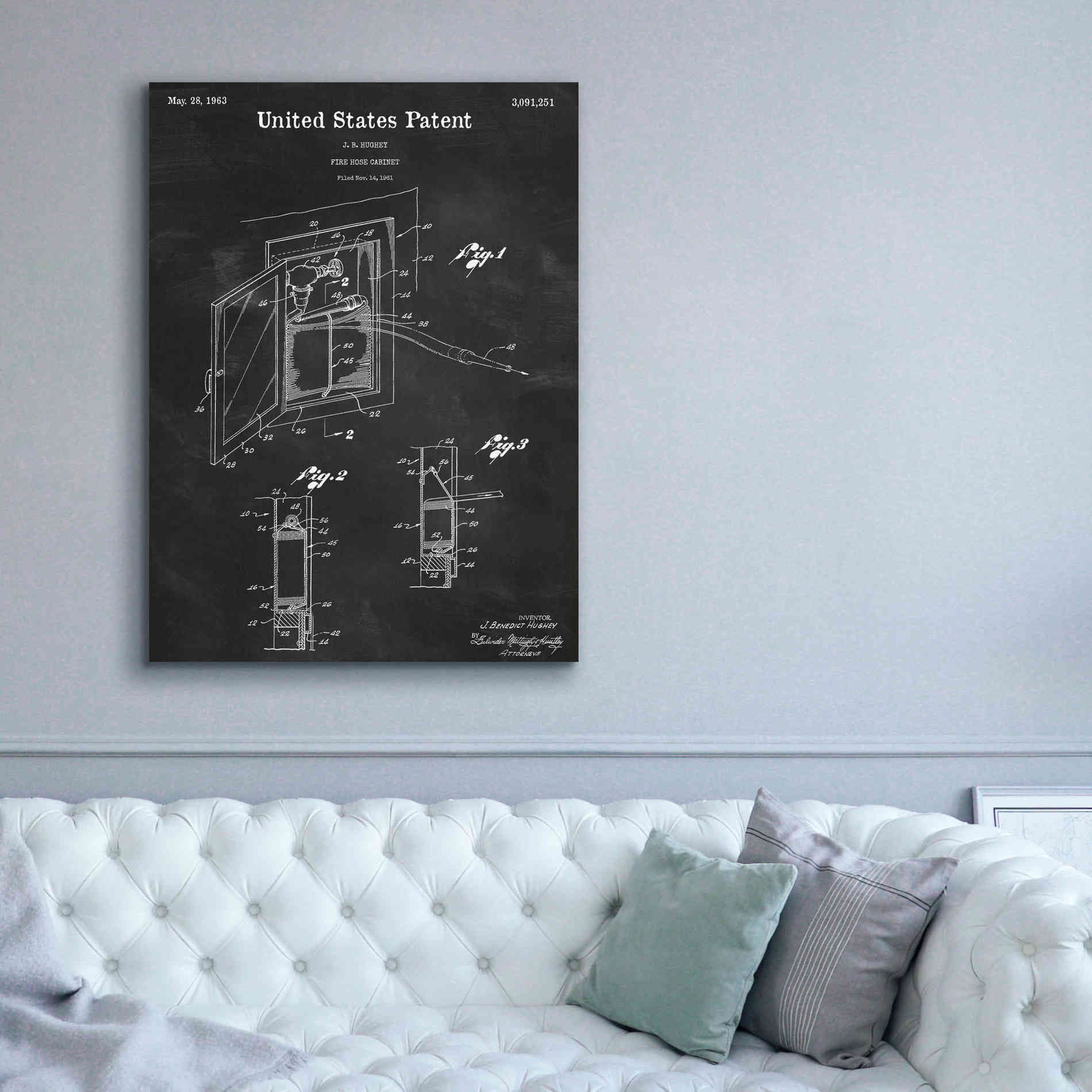 'Fire Hose Cabinet Blueprint Patent Chalkboard,' Canvas Wall Art,40 x 54