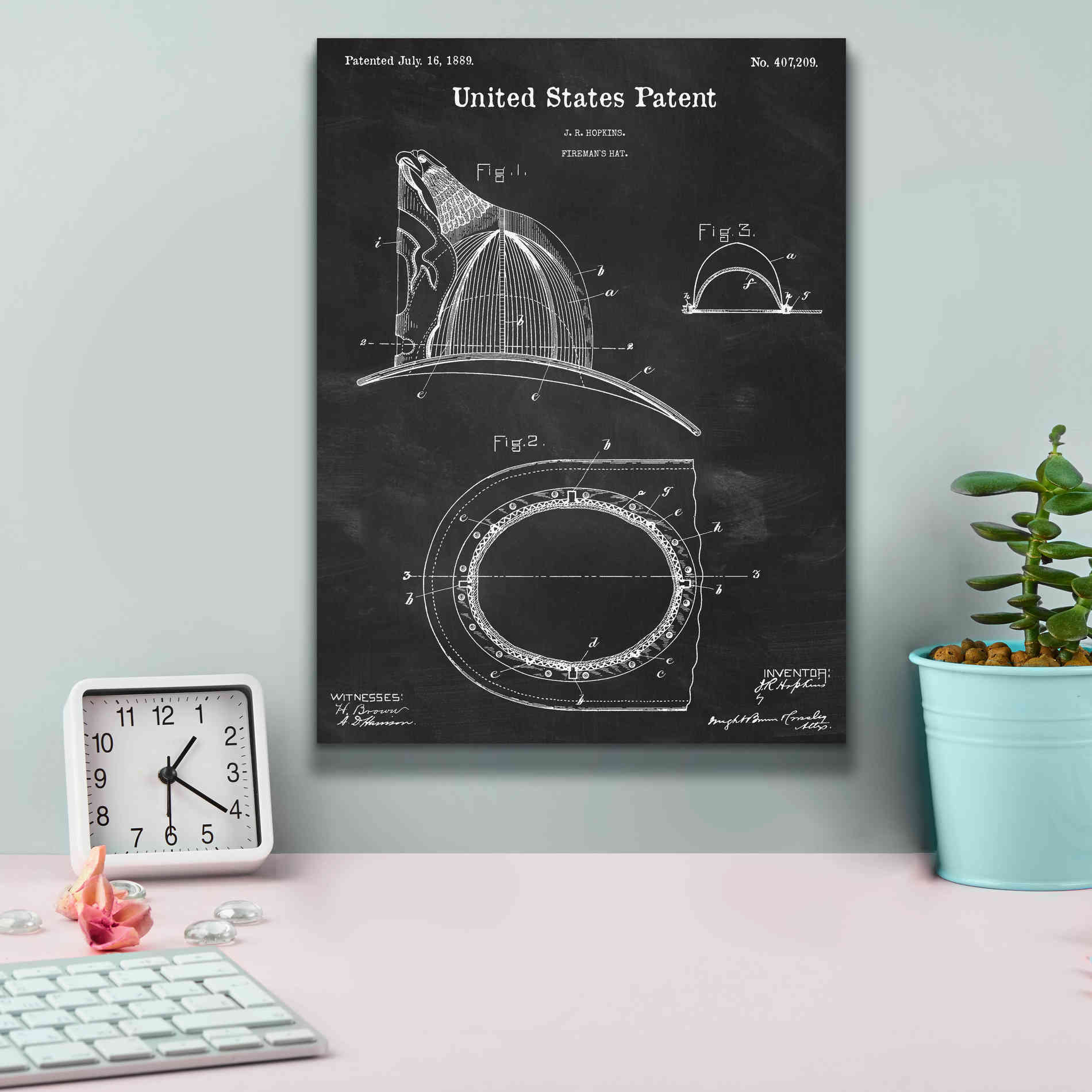 'Fireman's Hat Blueprint Patent Chalkboard,' Canvas Wall Art,12 x 16