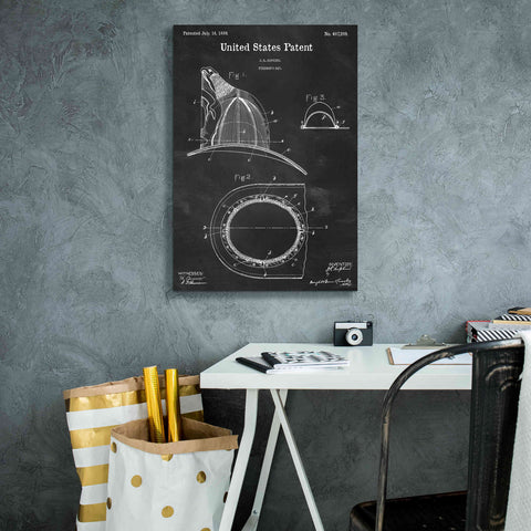 Image of 'Fireman's Hat Blueprint Patent Chalkboard,' Canvas Wall Art,18 x 26