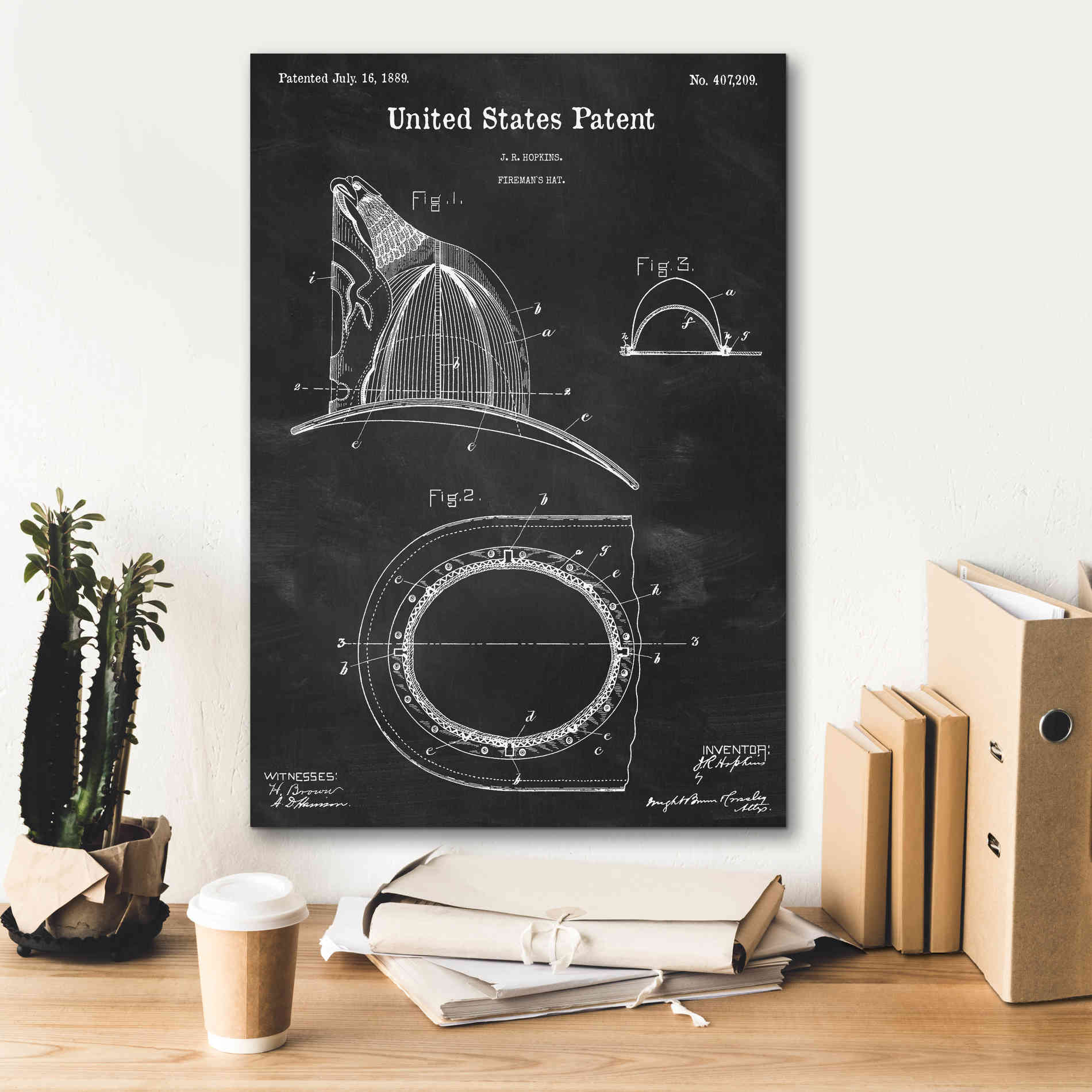 'Fireman's Hat Blueprint Patent Chalkboard,' Canvas Wall Art,18 x 26