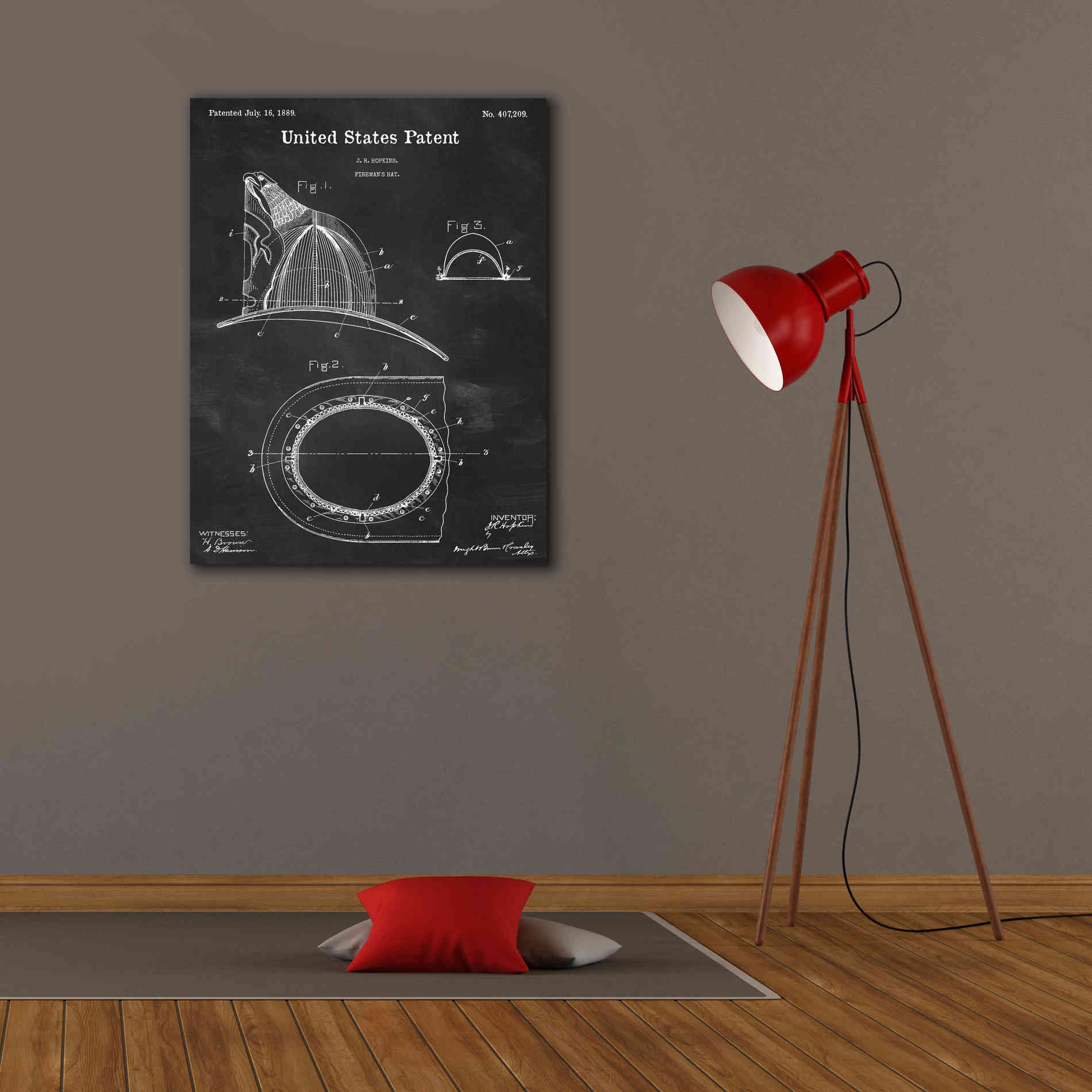 'Fireman's Hat Blueprint Patent Chalkboard,' Canvas Wall Art,26 x 34