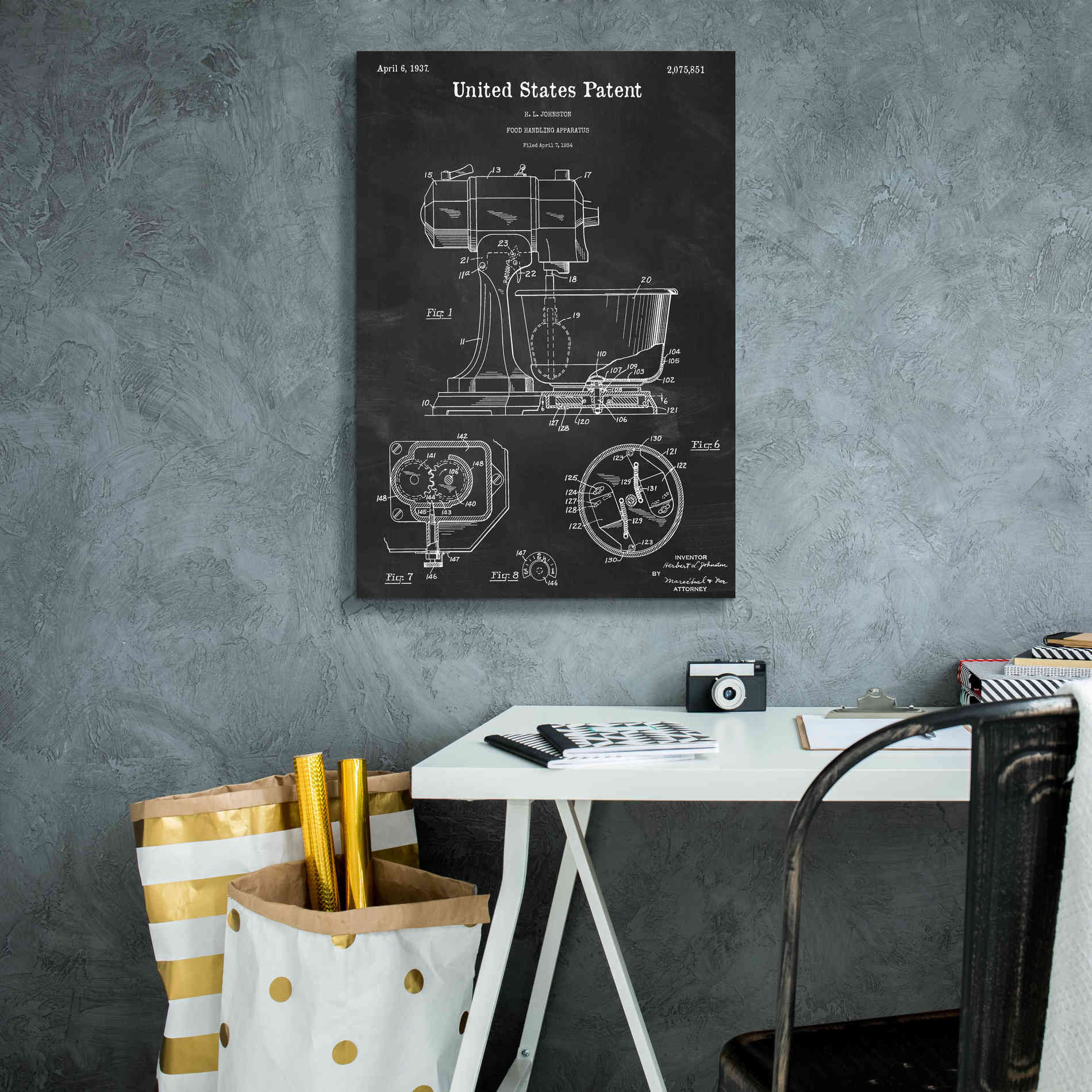 'Kitchen Mixer Blueprint Patent Chalkboard,' Canvas Wall Art,18 x 26