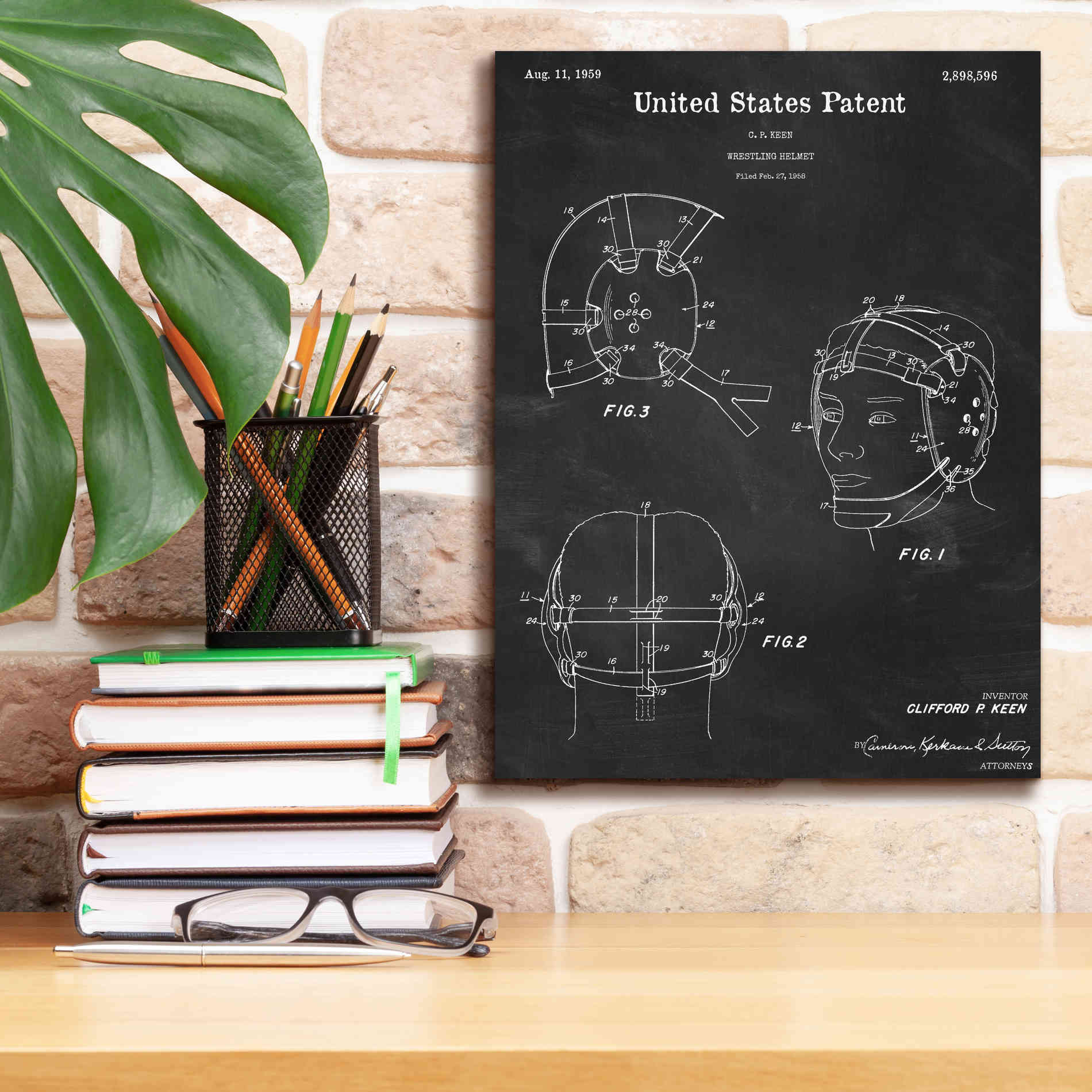 'Wrestling Headgear Blueprint Patent Chalkboard,' Canvas Wall Art,12 x 16