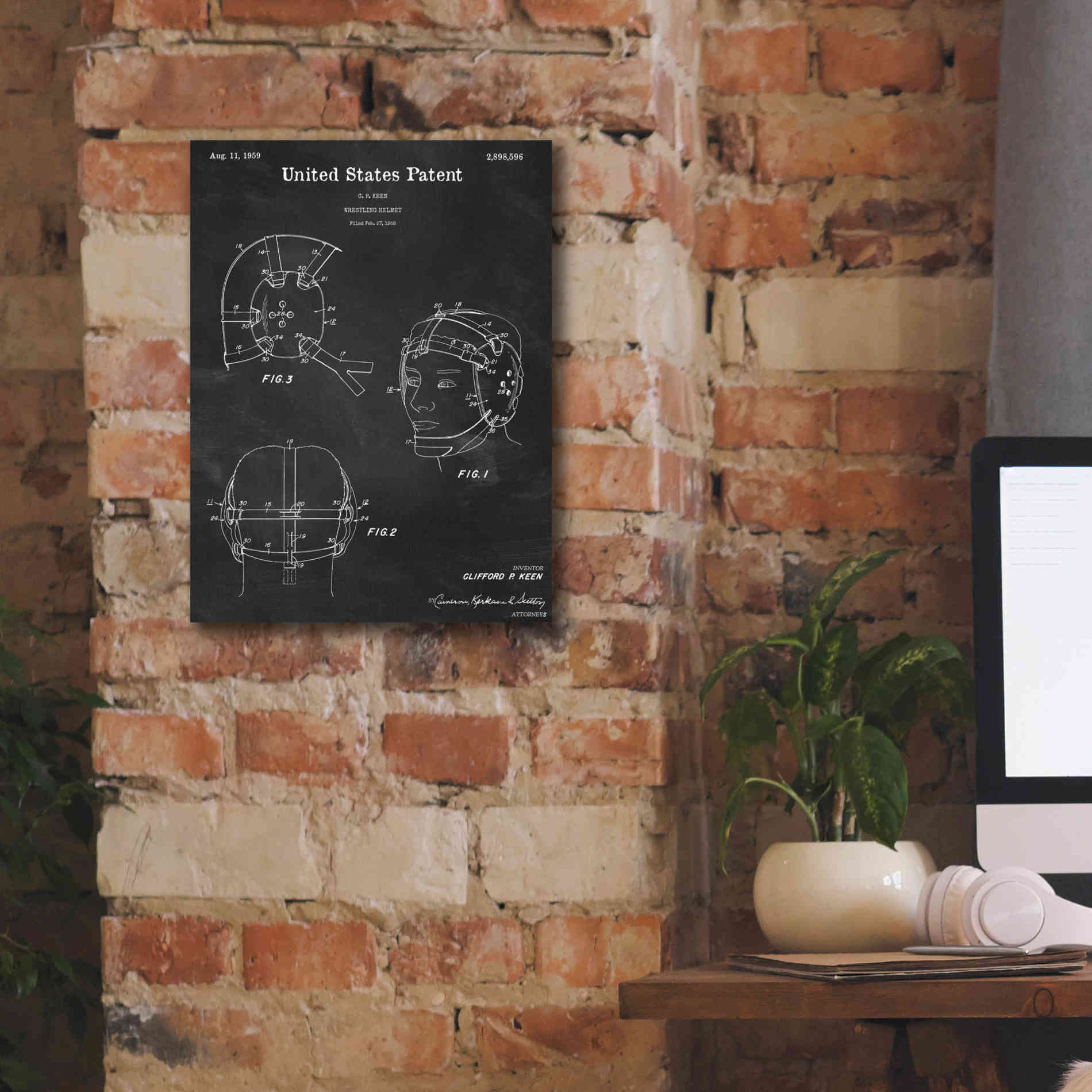 'Wrestling Headgear Blueprint Patent Chalkboard,' Canvas Wall Art,12 x 16