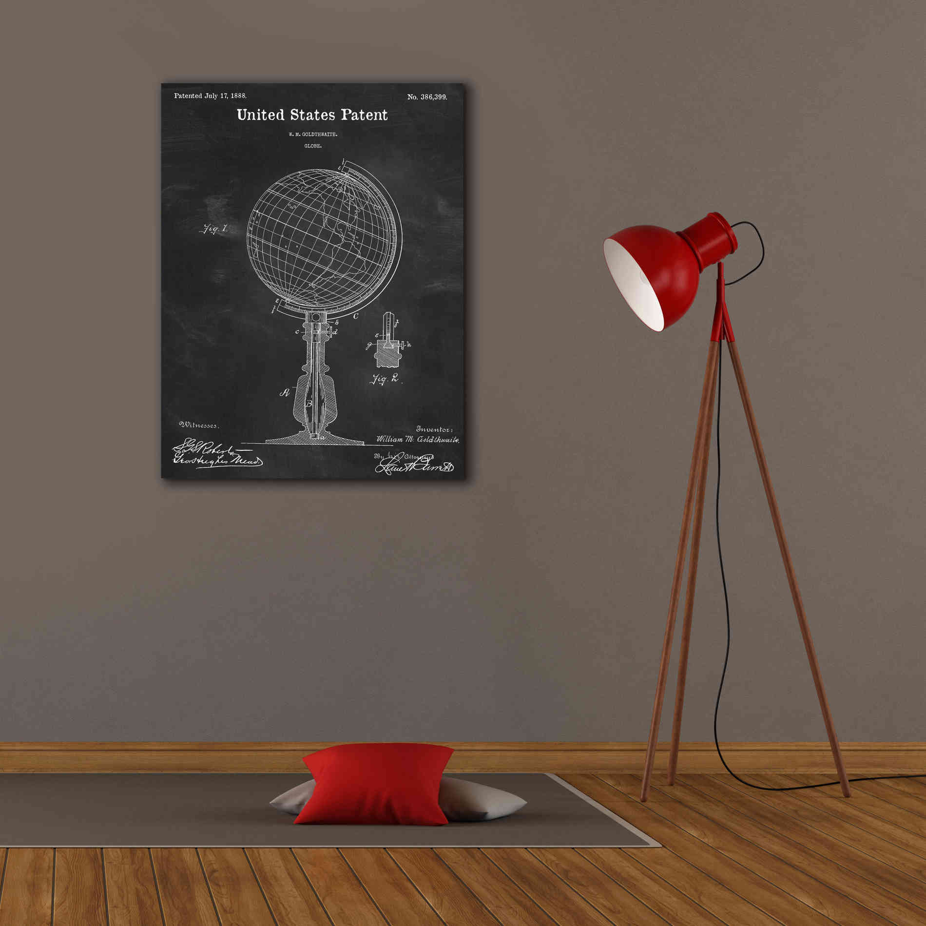 'globe Blueprint Patent Chalkboard,' Canvas Wall Art,26 x 34