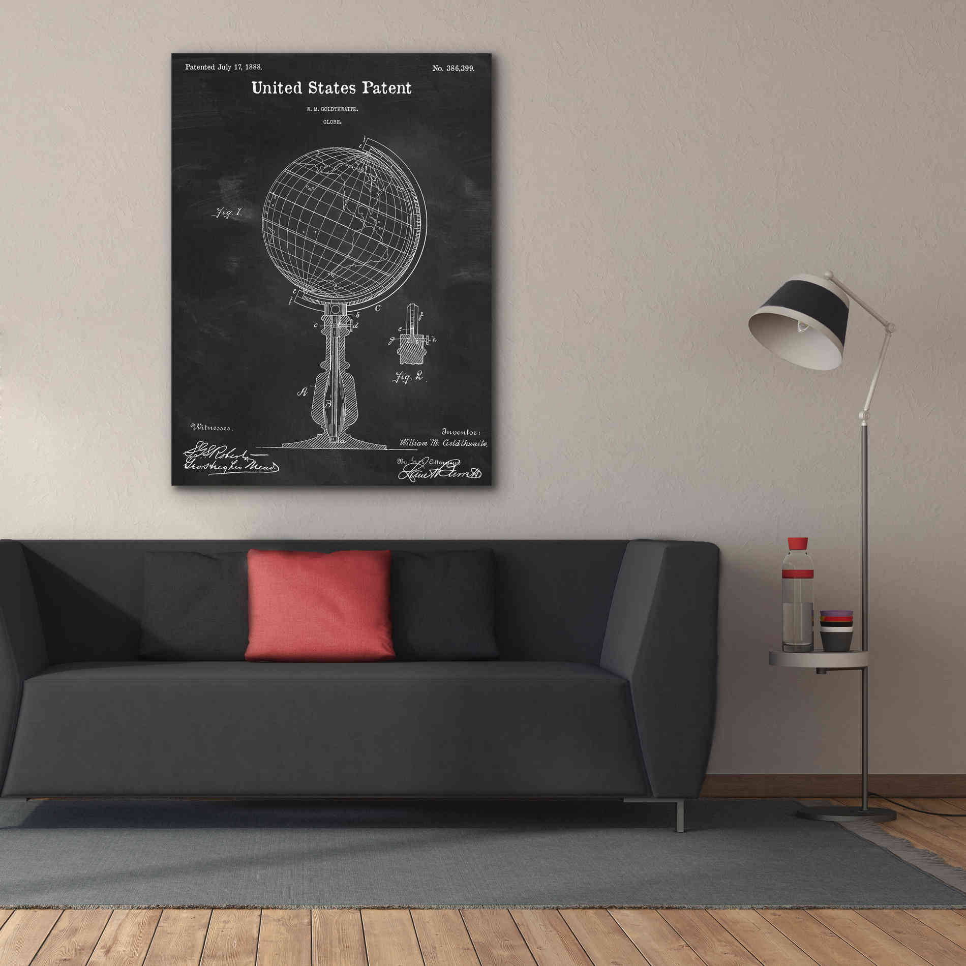 'globe Blueprint Patent Chalkboard,' Canvas Wall Art,40 x 54