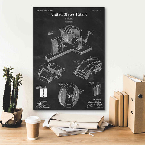 Image of 'Gramophone, 1887 Blueprint Patent Chalkboard,' Canvas Wall Art,18 x 26