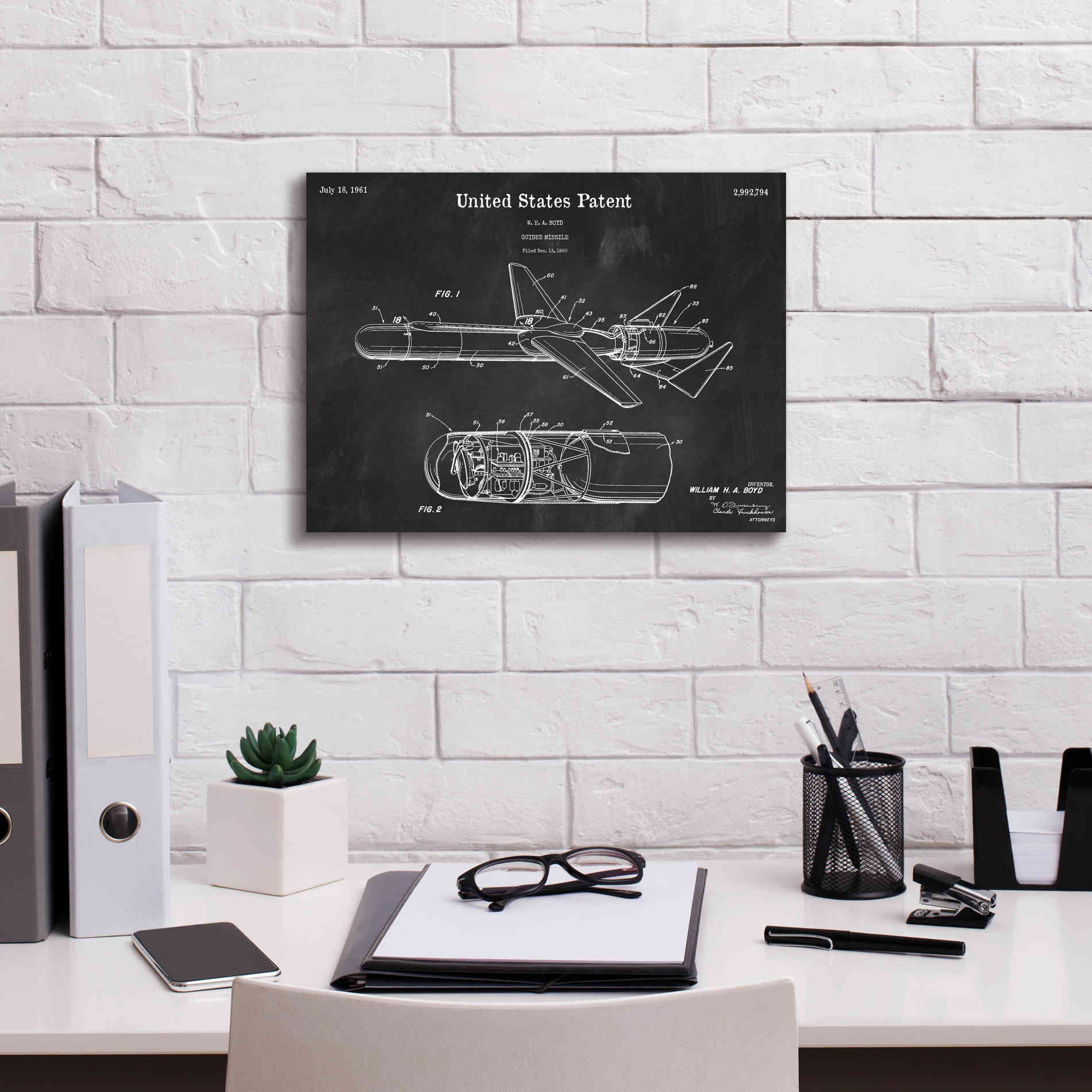 'Cold War Era Guided Missile Blueprint Patent Chalkboard,' Canvas Wall Art,16 x 12