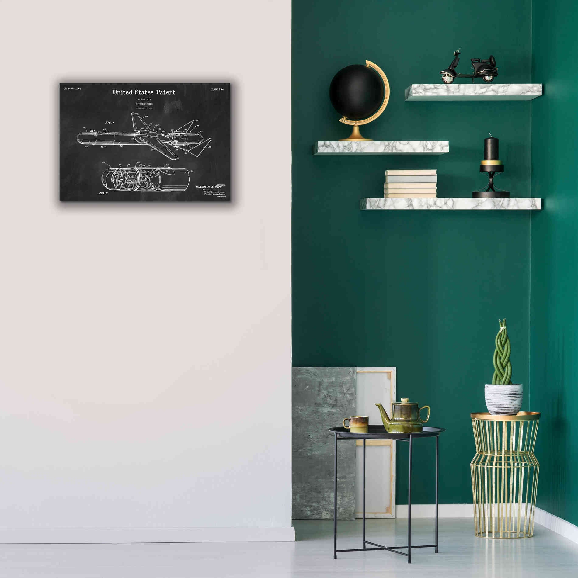 'Cold War Era Guided Missile Blueprint Patent Chalkboard,' Canvas Wall Art,26 x 18