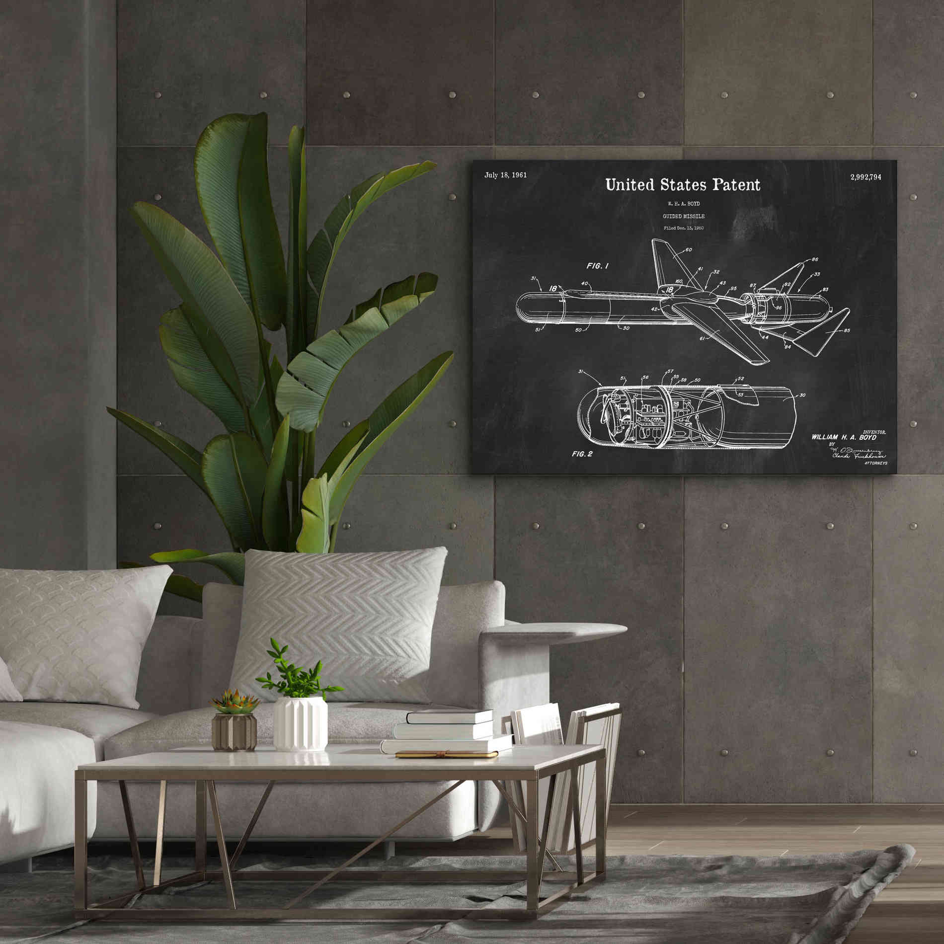 'Cold War Era Guided Missile Blueprint Patent Chalkboard,' Canvas Wall Art,54 x 40