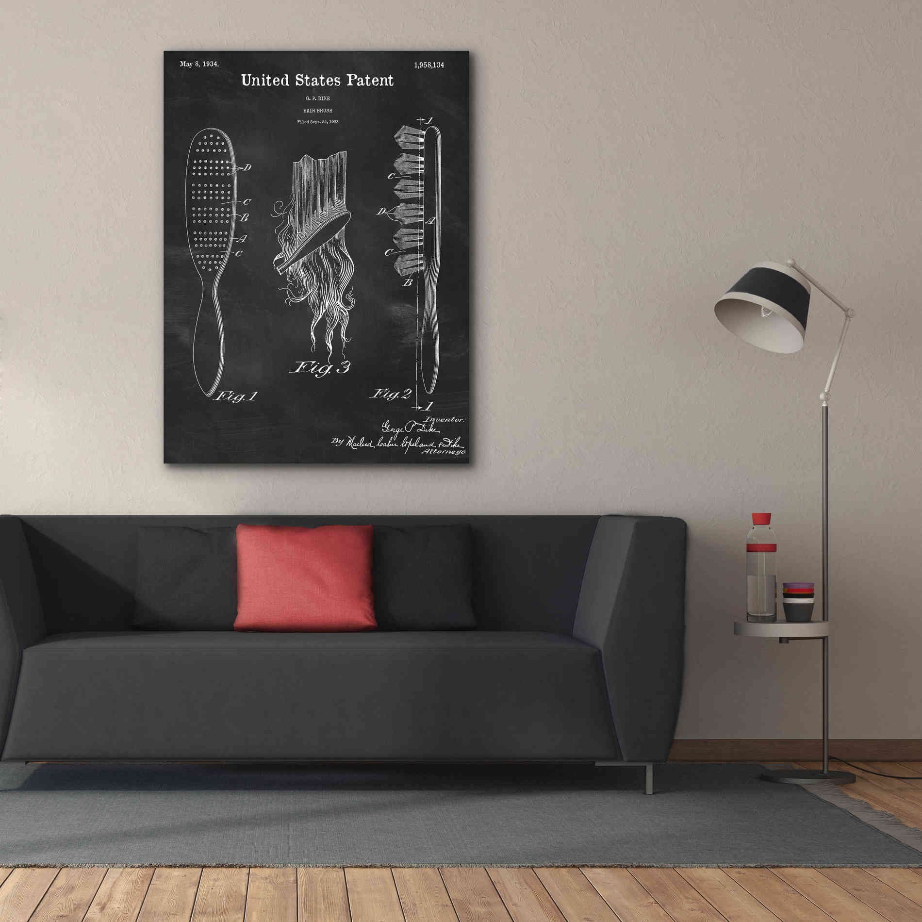 'Hair Brush Blueprint Patent Chalkboard,' Canvas Wall Art,40 x 54