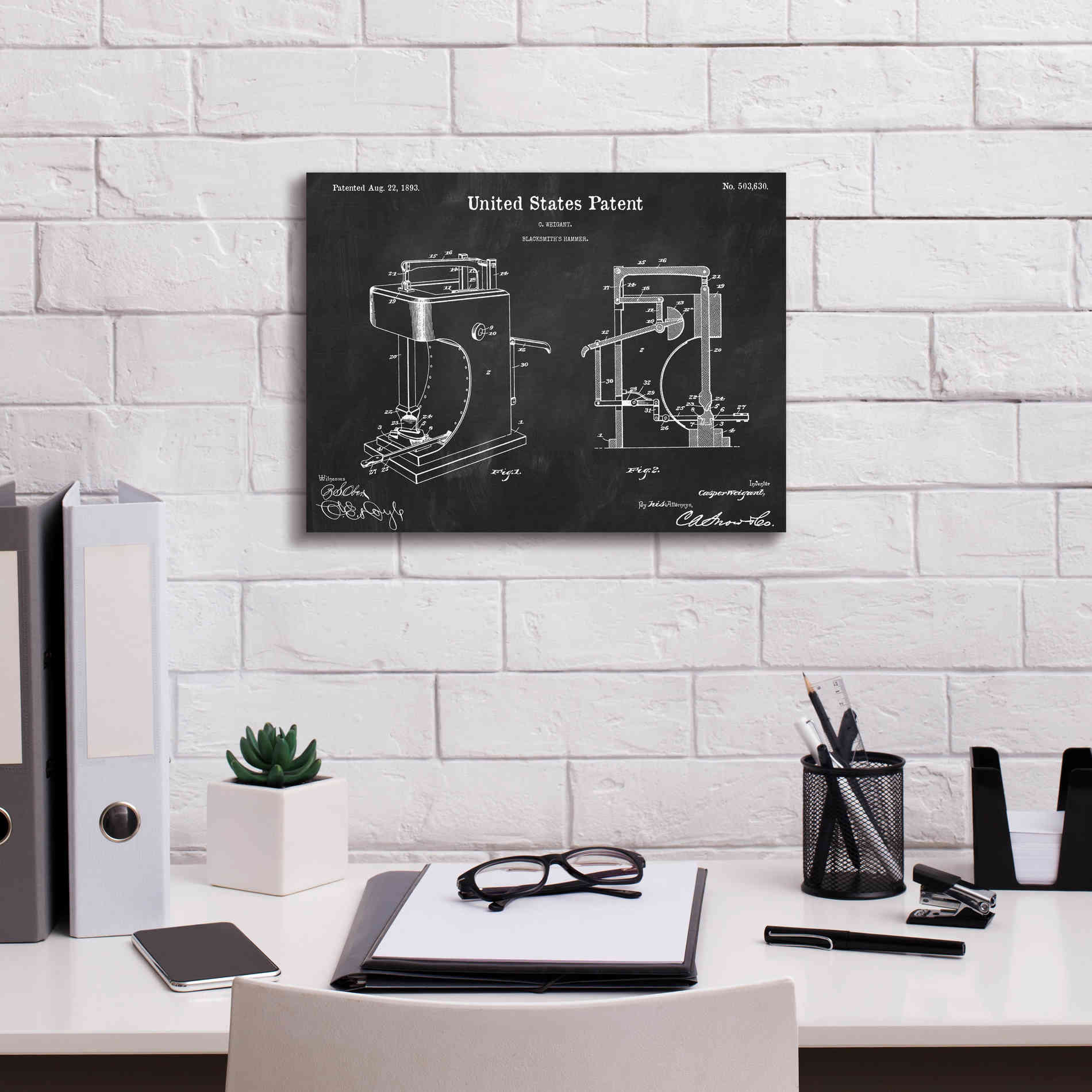 'Blacksmith's Hammer Blueprint Patent Chalkboard' Canvas Wall Art,16 x 12