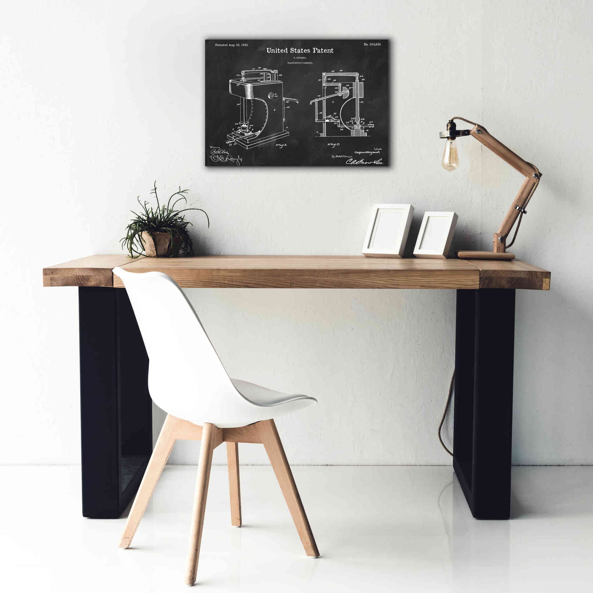'Blacksmith's Hammer Blueprint Patent Chalkboard' Canvas Wall Art,26 x 18