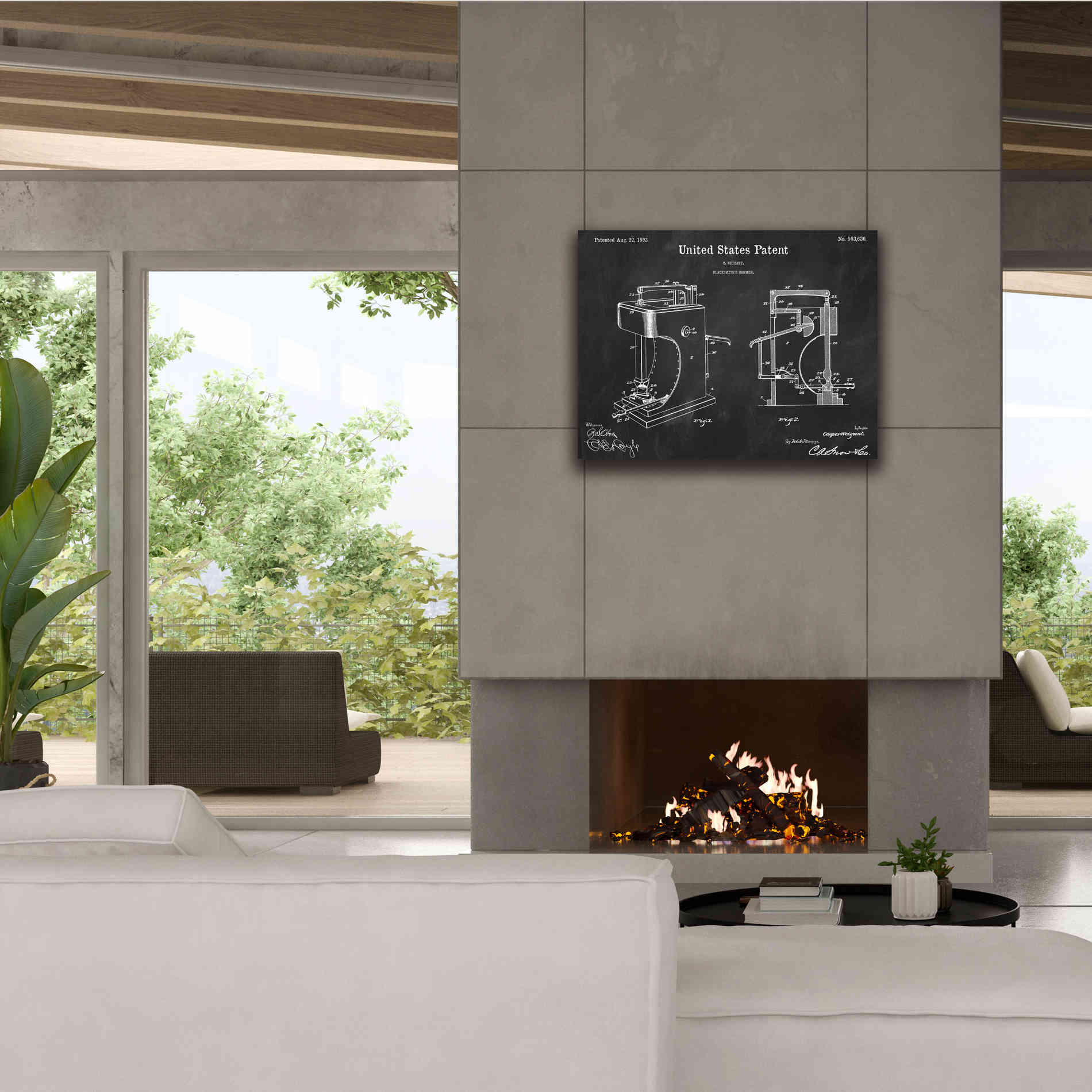 'Blacksmith's Hammer Blueprint Patent Chalkboard' Canvas Wall Art,34 x 26