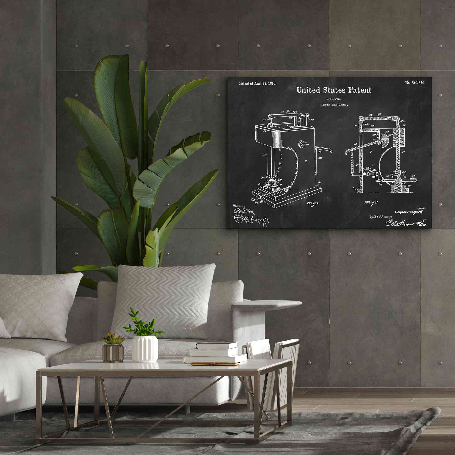 'Blacksmith's Hammer Blueprint Patent Chalkboard' Canvas Wall Art,54 x 40