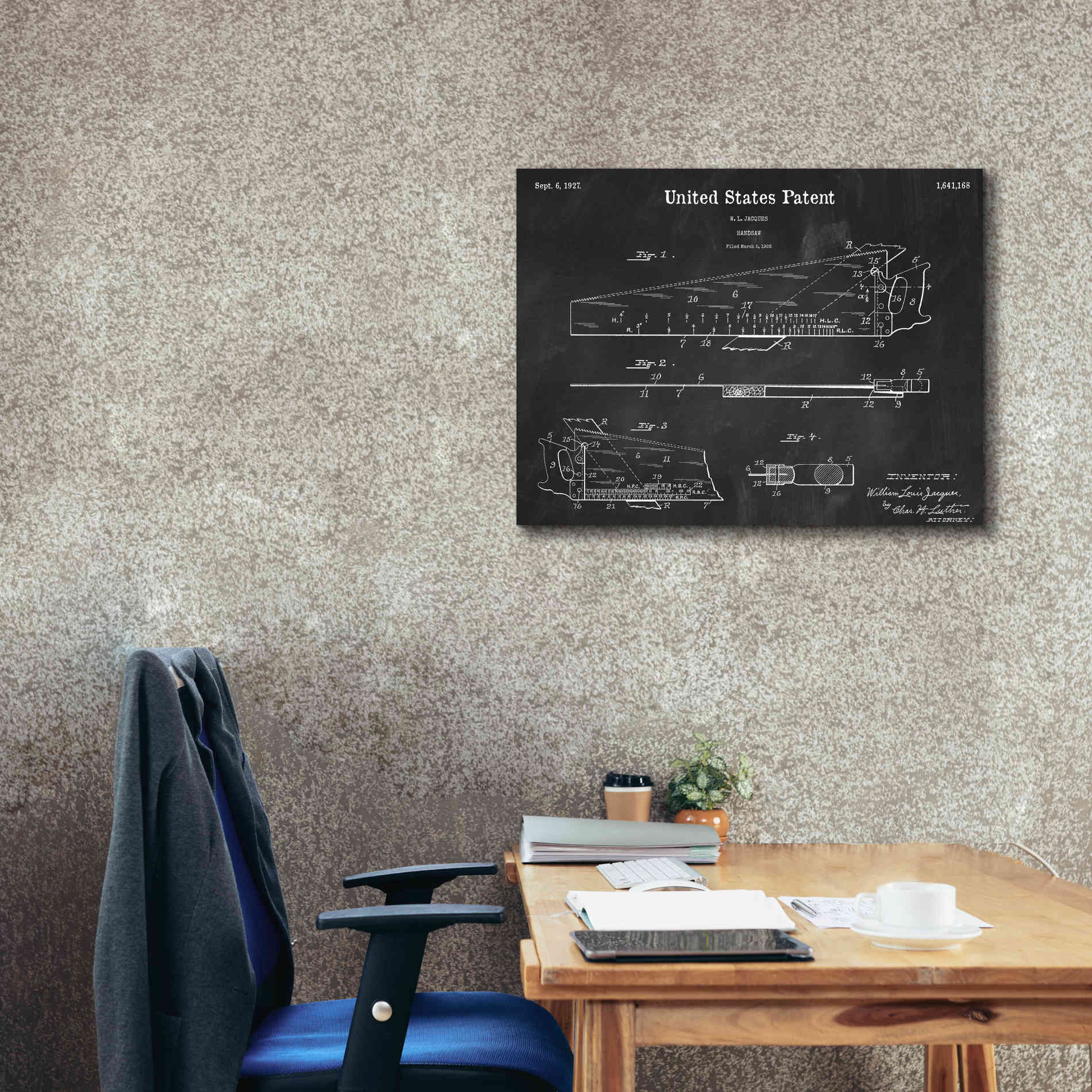 'Handsaw Blueprint Patent Chalkboard,' Canvas Wall Art,34 x 26