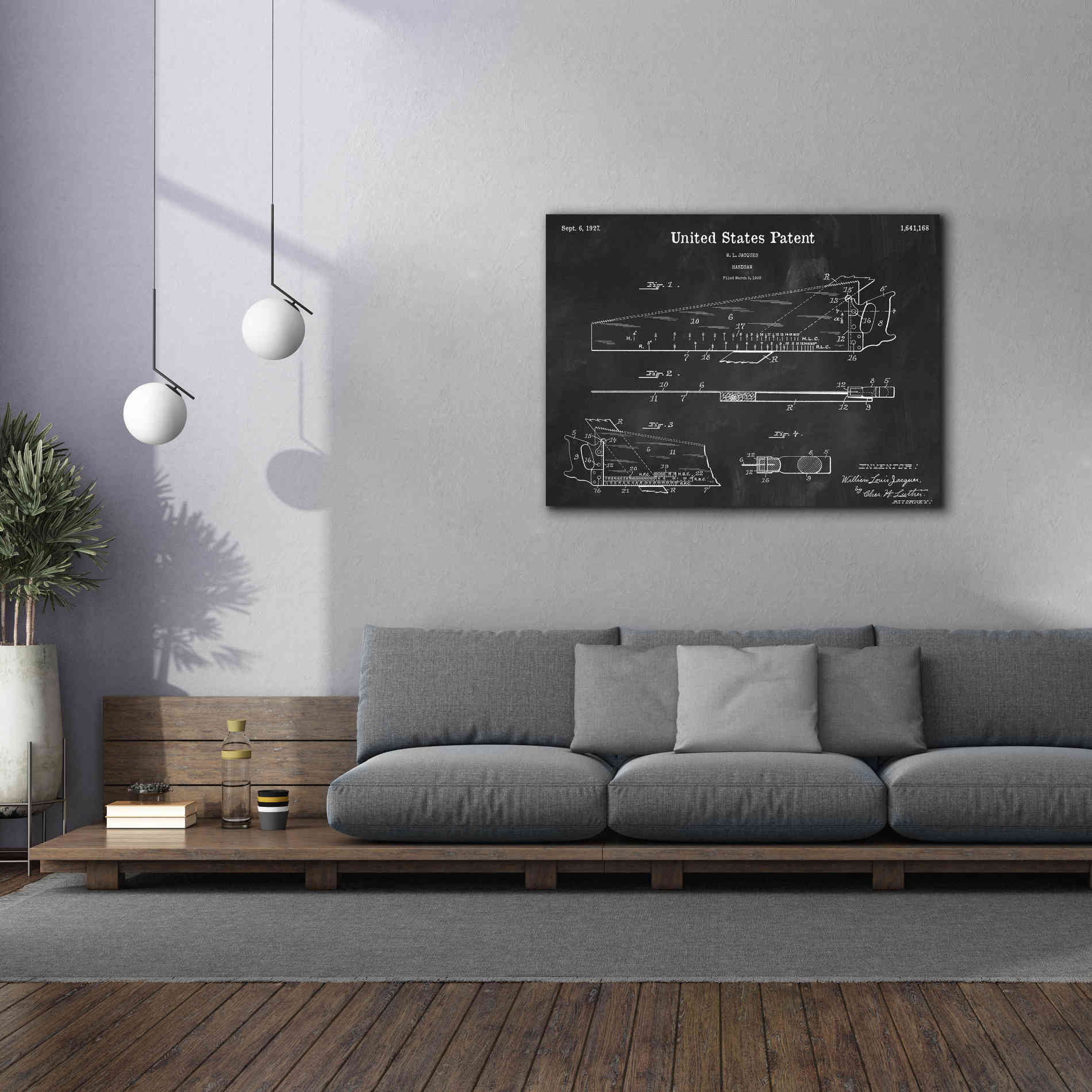 'Handsaw Blueprint Patent Chalkboard,' Canvas Wall Art,54 x 40