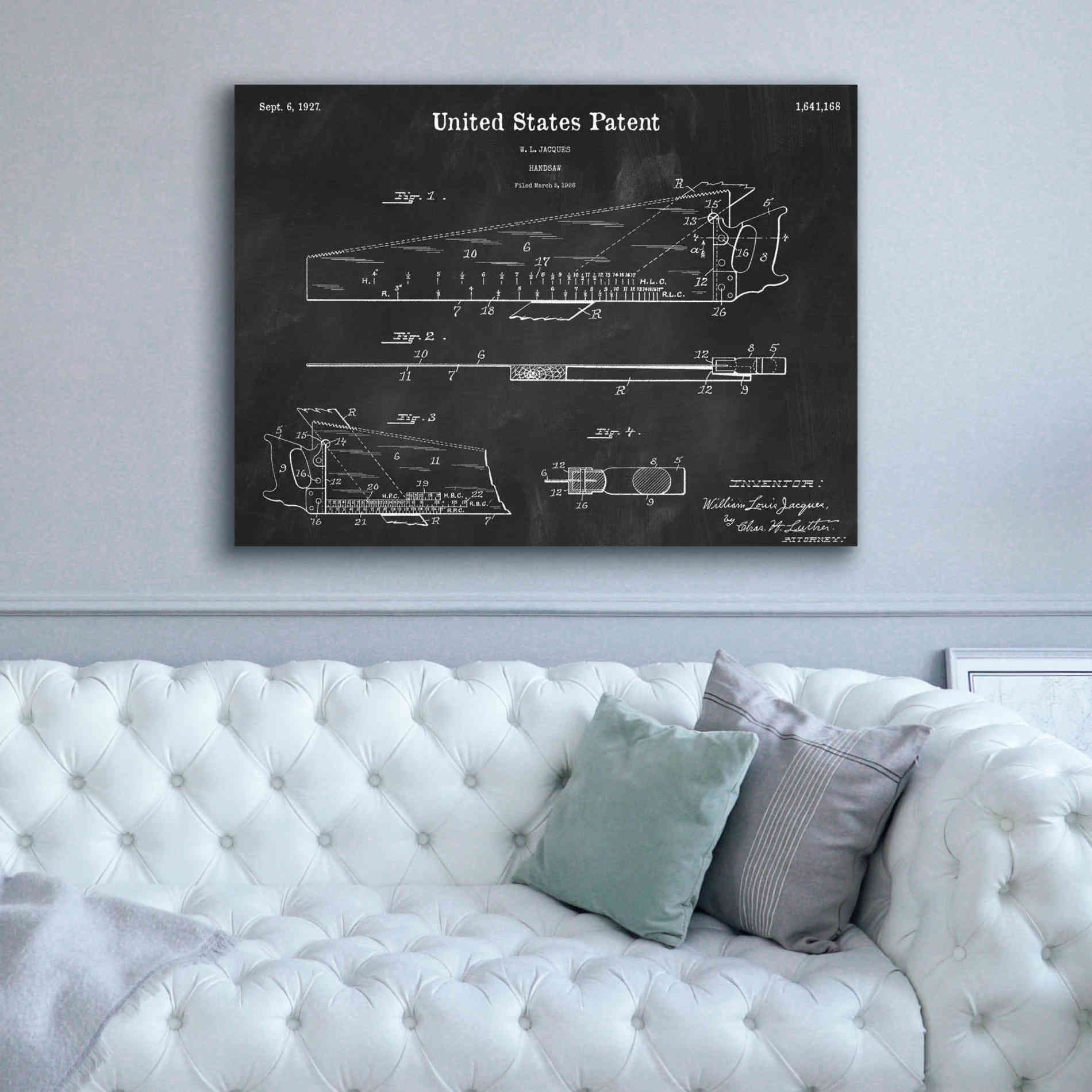 'Handsaw Blueprint Patent Chalkboard,' Canvas Wall Art,54 x 40