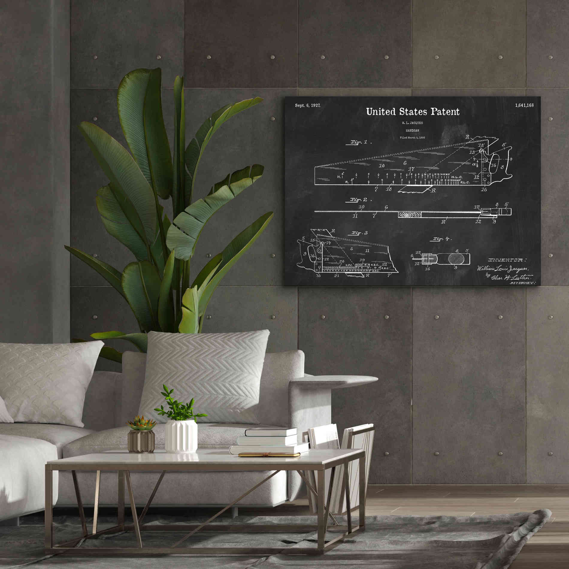 'Handsaw Blueprint Patent Chalkboard,' Canvas Wall Art,54 x 40
