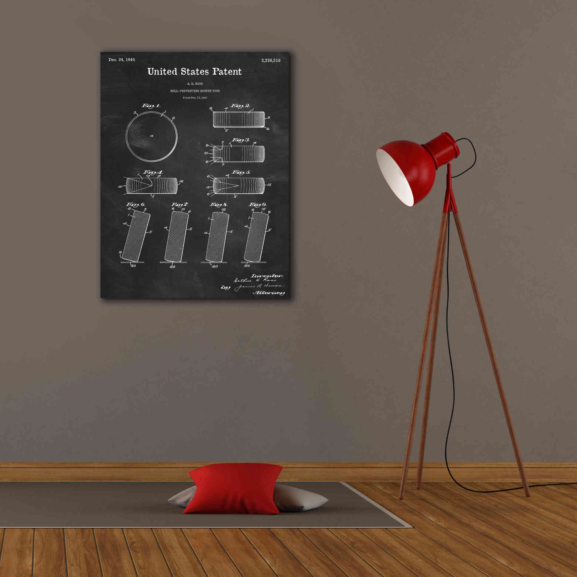 'Hockey Puck Blueprint Patent Chalkboard,' Canvas Wall Art,26 x 34