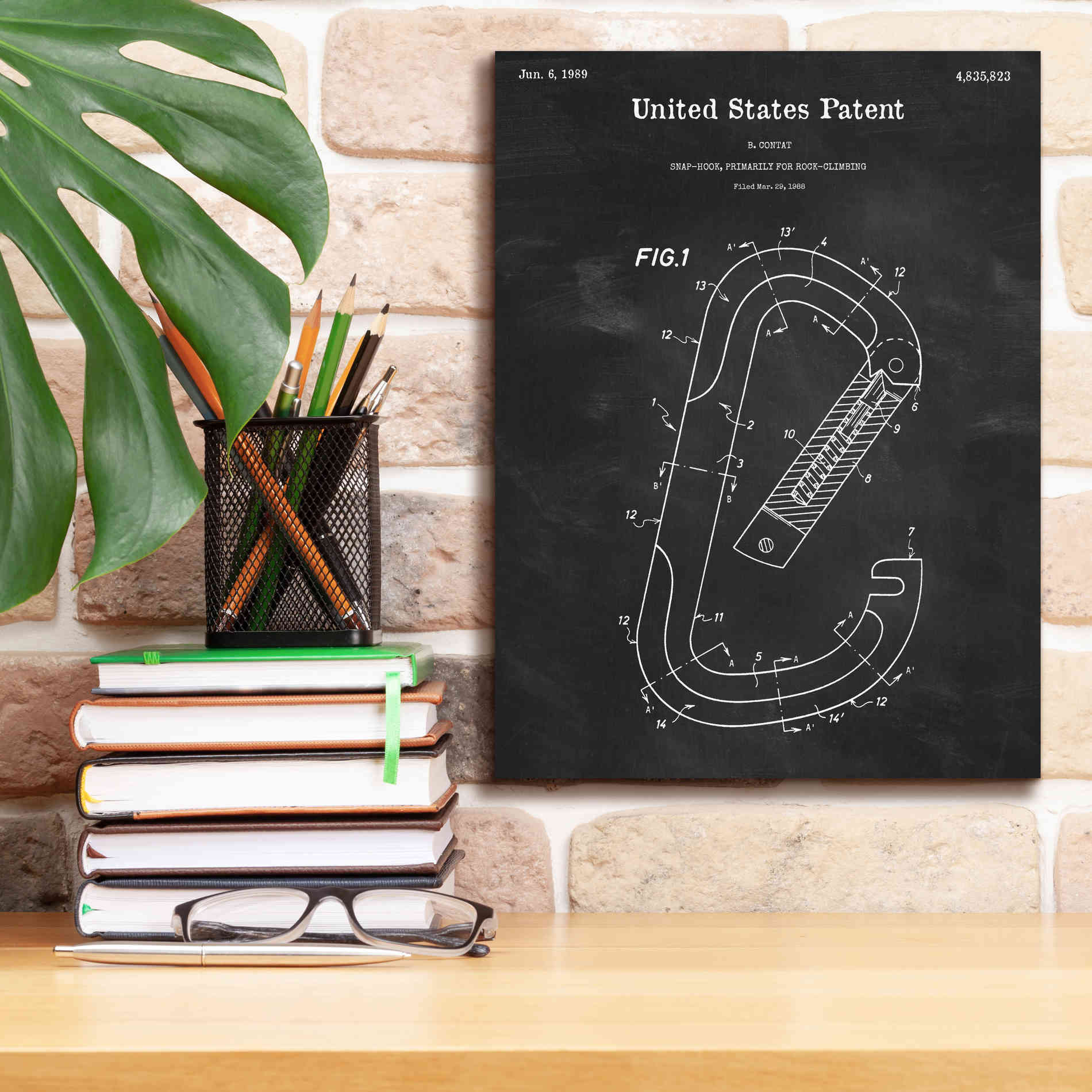 'Climbing Hook Blueprint Patent Chalkboard,' Canvas Wall Art,12 x 16