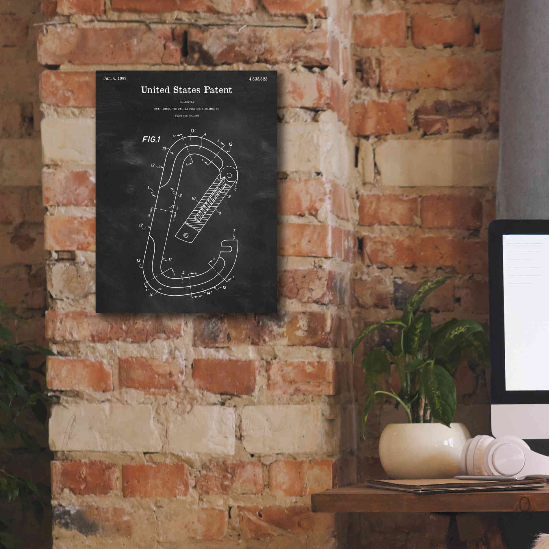 'Climbing Hook Blueprint Patent Chalkboard,' Canvas Wall Art,12 x 16