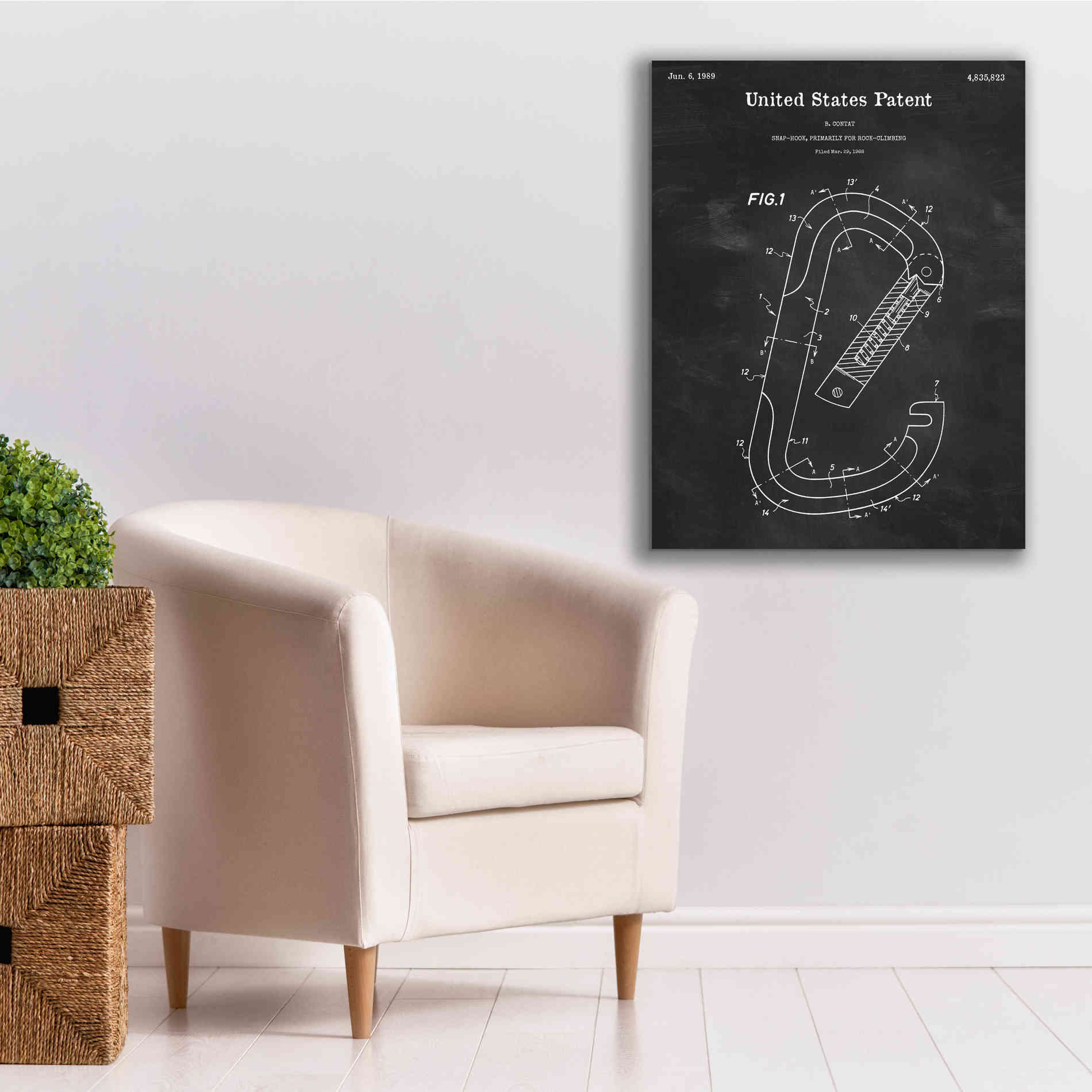 'Climbing Hook Blueprint Patent Chalkboard,' Canvas Wall Art,26 x 34