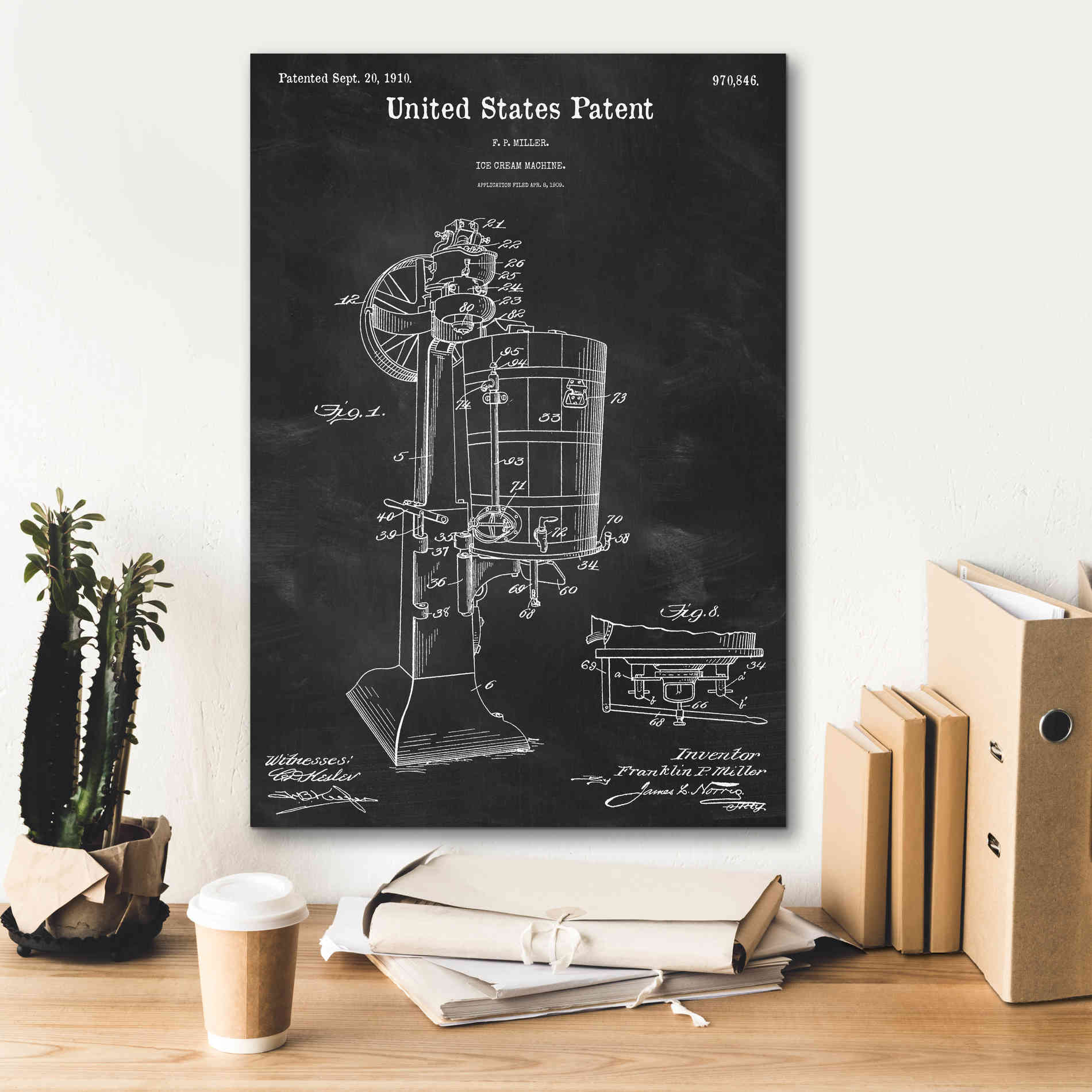 'Ice Cream Machine Blueprint Patent Chalkboard,' Canvas Wall Art,18 x 26