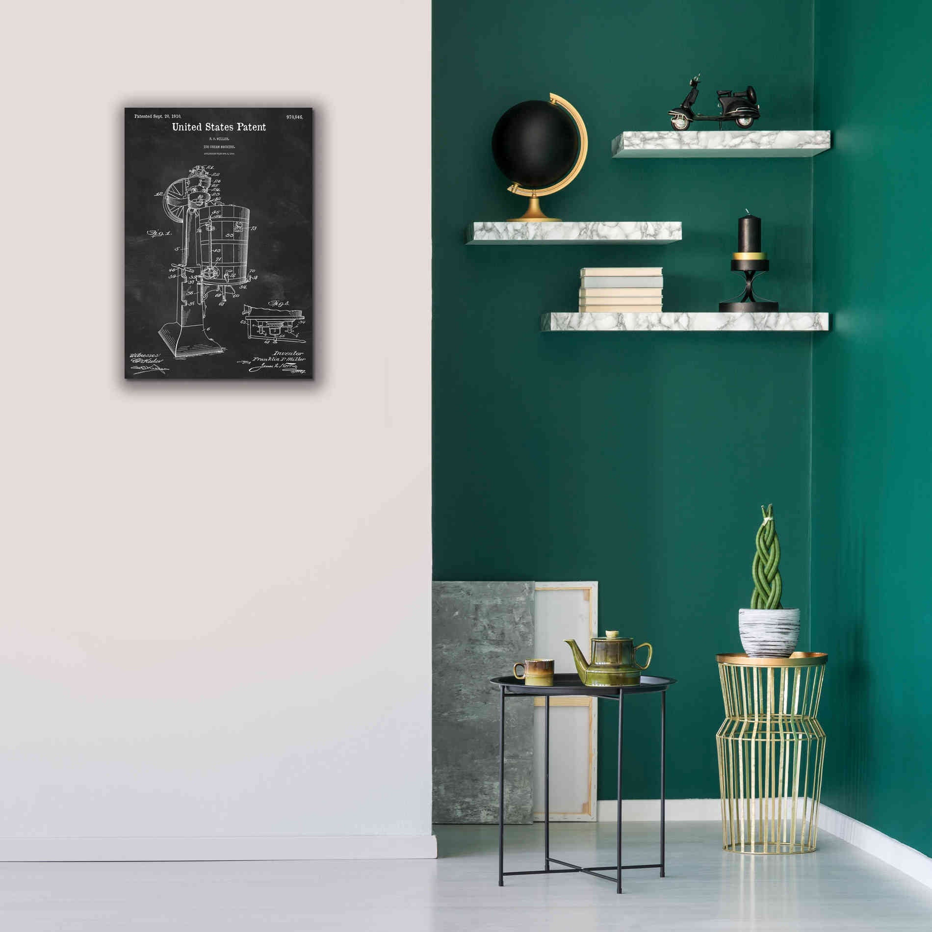 'Ice Cream Machine Blueprint Patent Chalkboard,' Canvas Wall Art,18 x 26