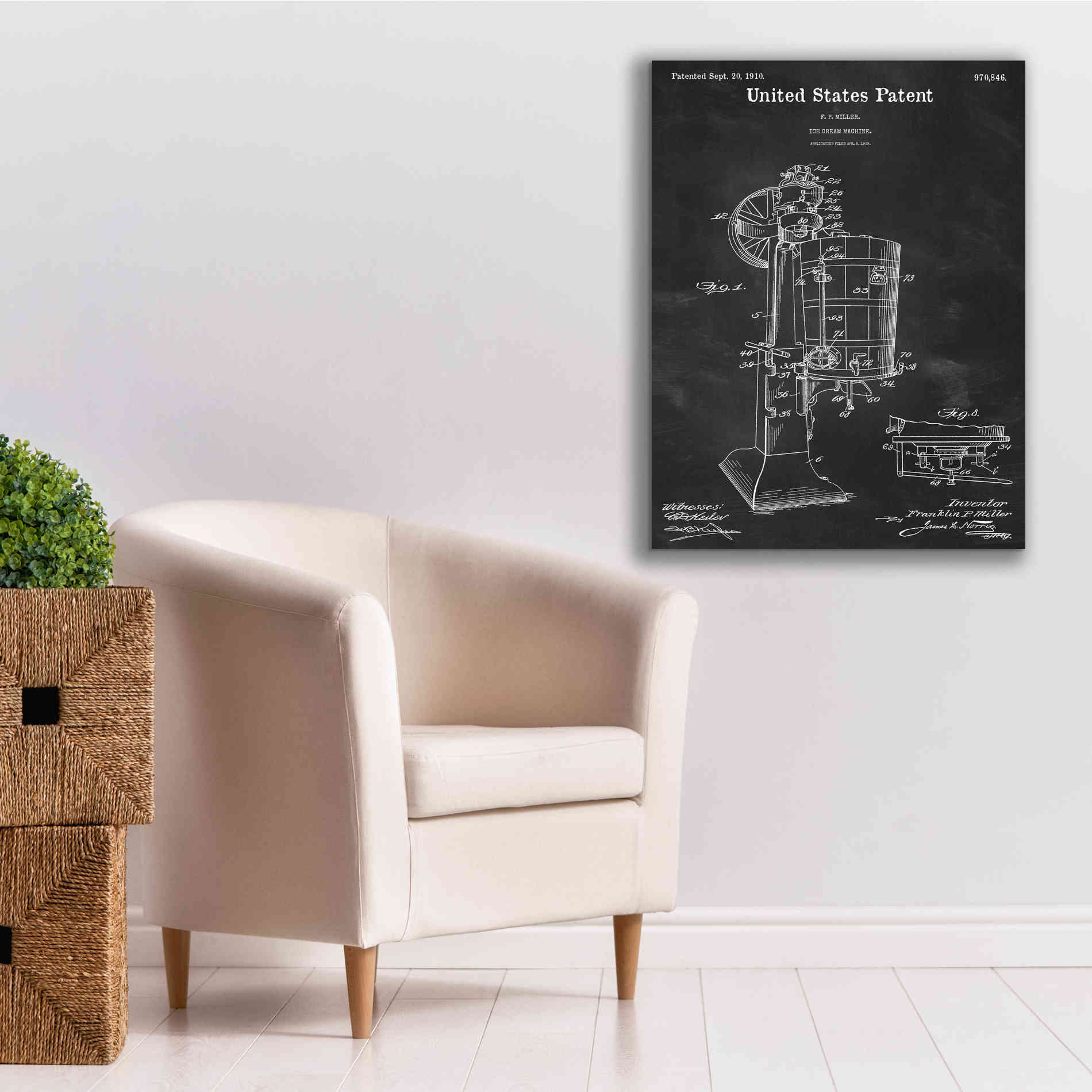 'Ice Cream Machine Blueprint Patent Chalkboard,' Canvas Wall Art,26 x 34