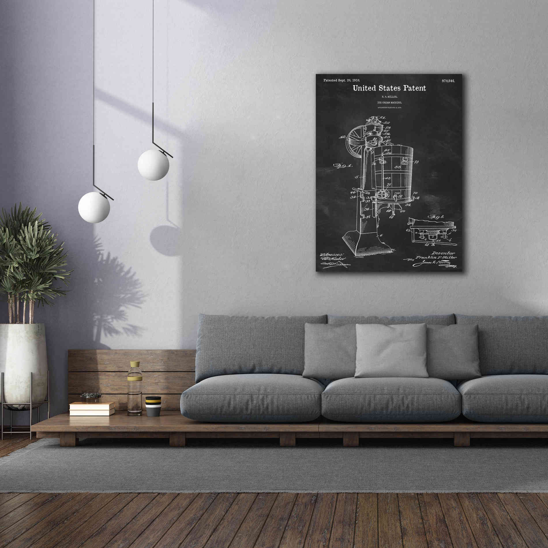 'Ice Cream Machine Blueprint Patent Chalkboard,' Canvas Wall Art,40 x 54