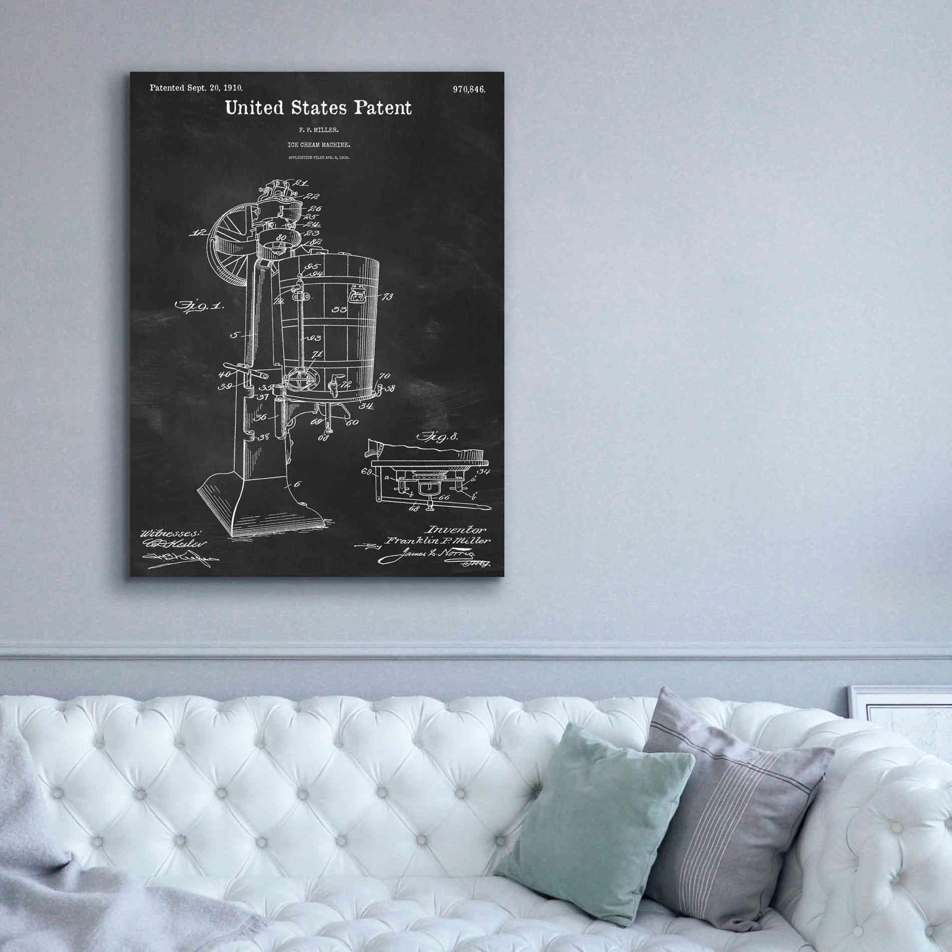'Ice Cream Machine Blueprint Patent Chalkboard,' Canvas Wall Art,40 x 54