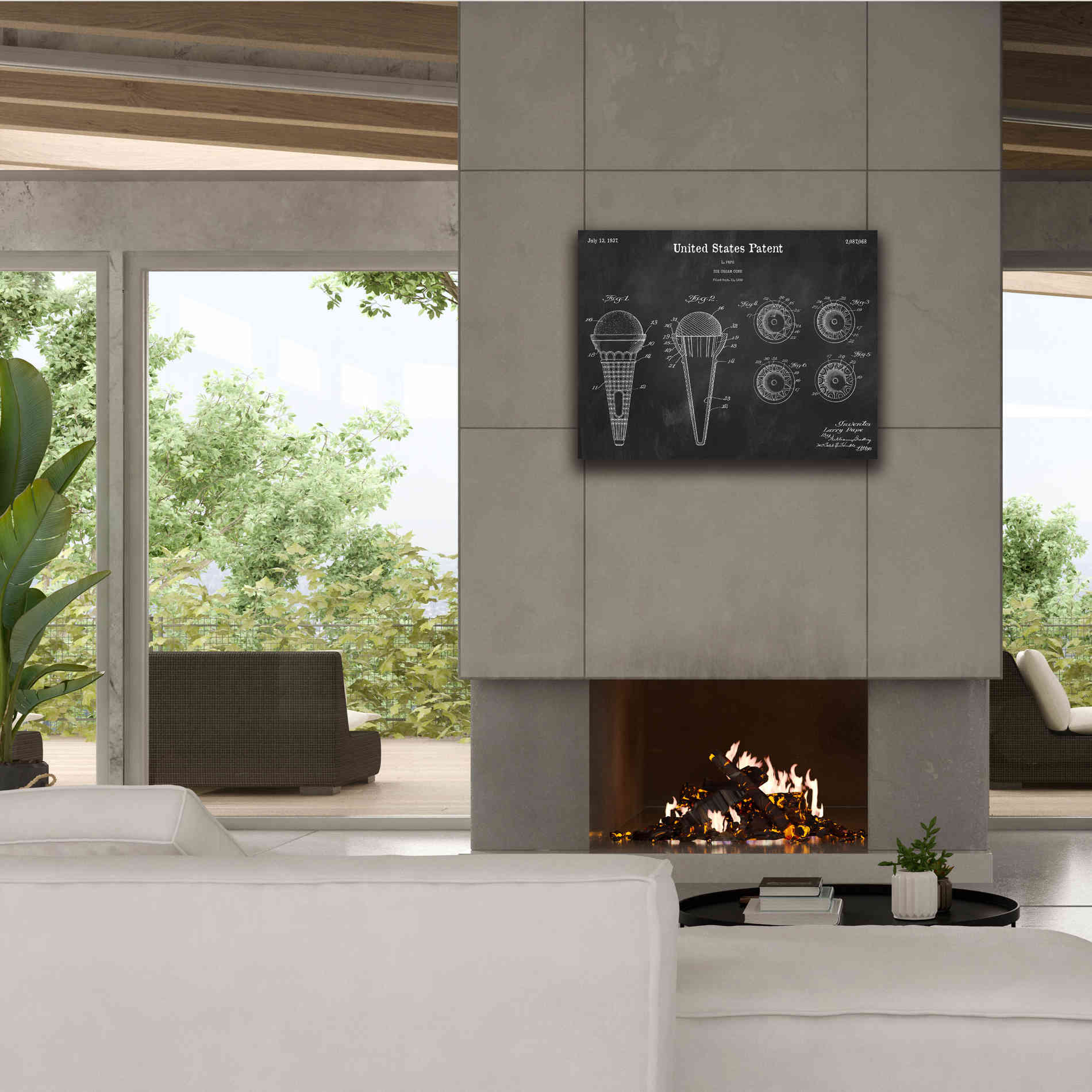 'Ice Cream Cone Blueprint Patent Chalkboard,' Canvas Wall Art,34 x 26