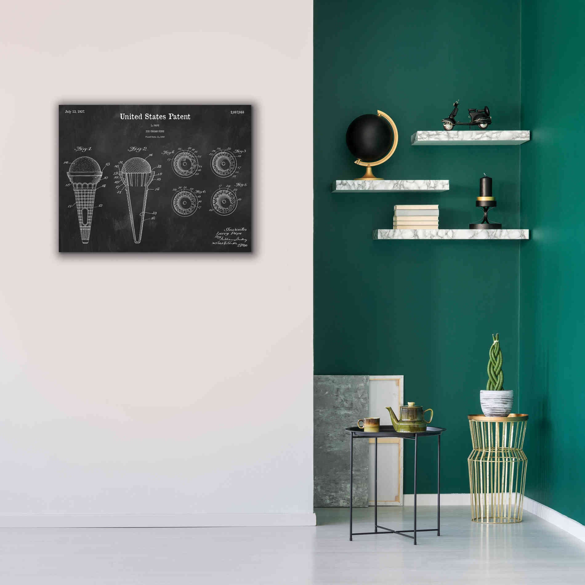 'Ice Cream Cone Blueprint Patent Chalkboard,' Canvas Wall Art,34 x 26